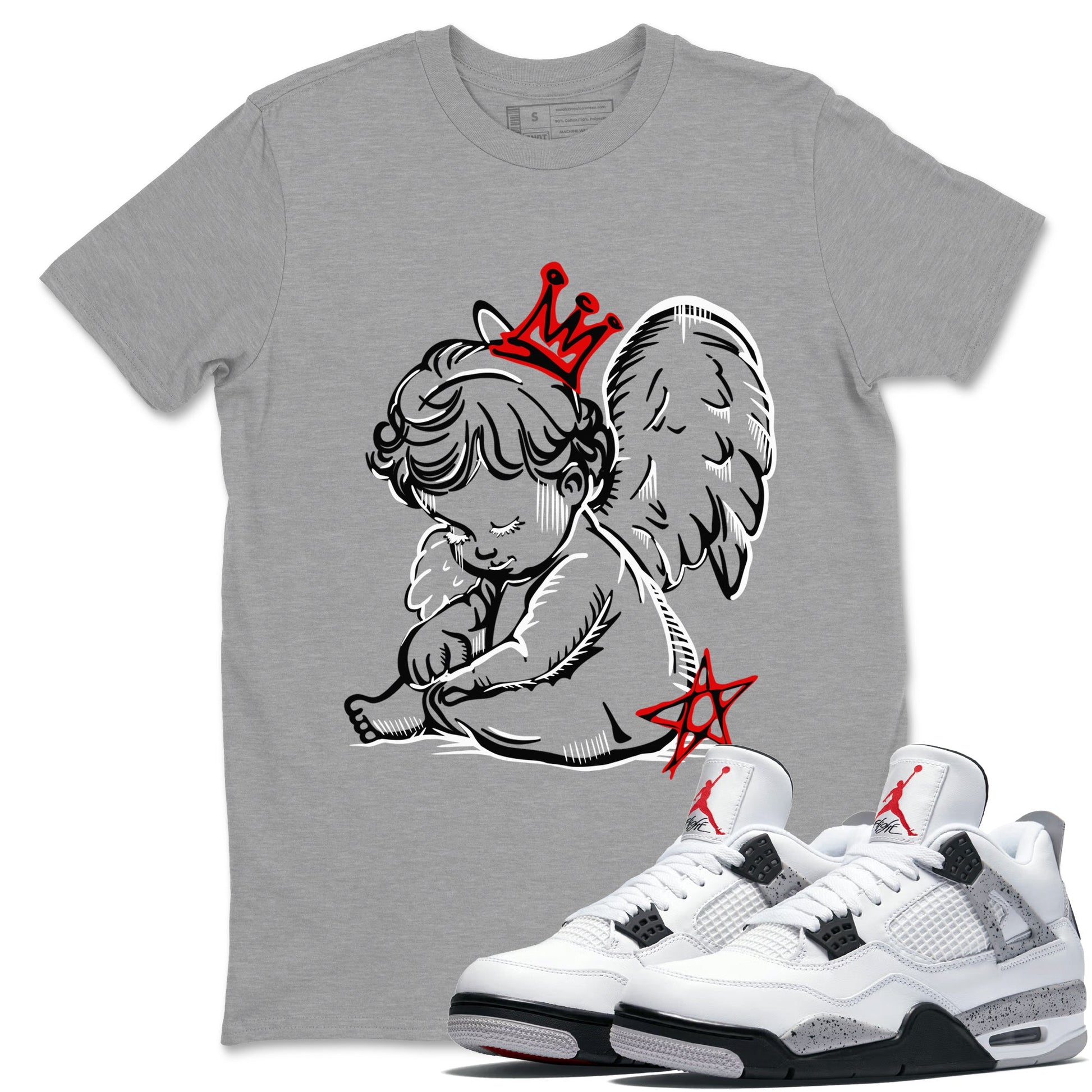 Neon Angel sneaker match t-shirt styled to complete your fit with the Air Jordan 4 White Cement sneakers, shown in Heather Grey 1.