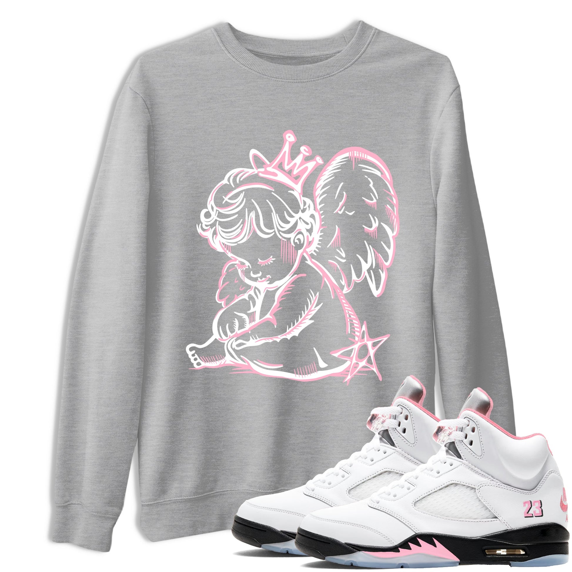 Sneaker match tees – Sneaker Tees To Match Air Jordan 5 35th Anniversary Shoes – Neon Angel Tee Heather Grey 1