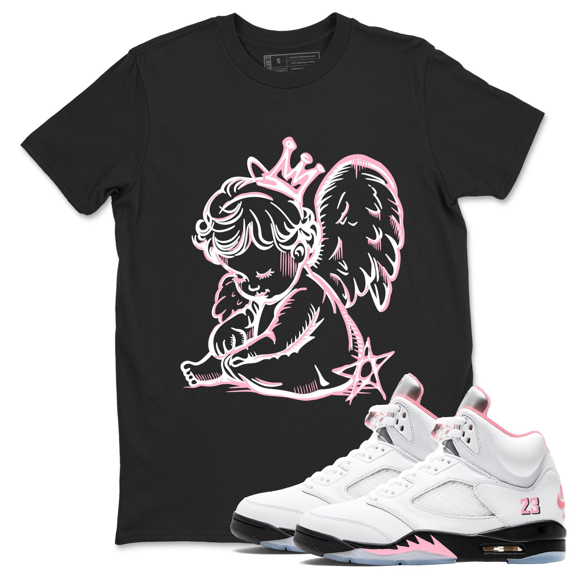 Sneaker match tees – Sneaker Tees To Match Air Jordan 5 35th Anniversary Shoes – Neon Angel Tee Black 1