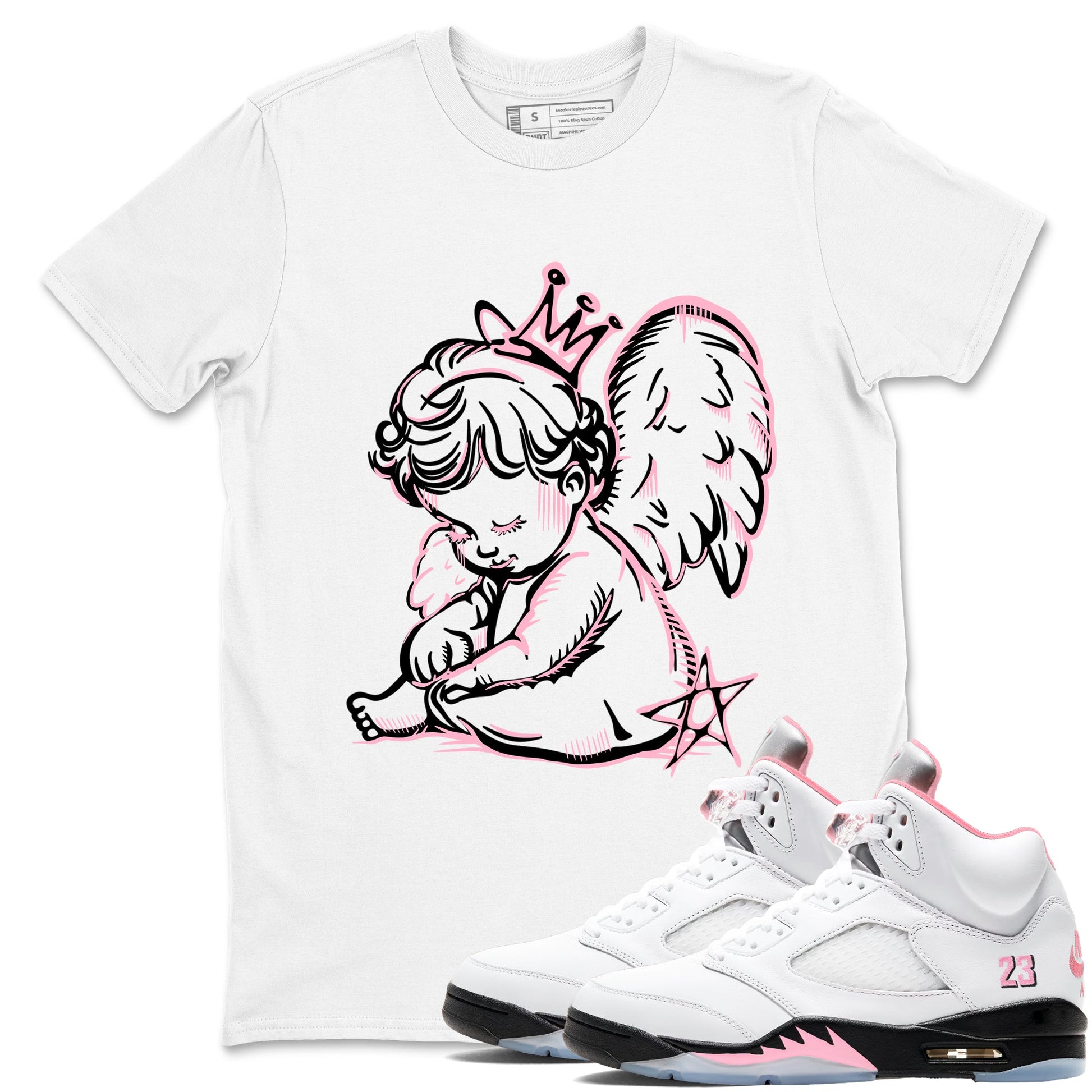 Sneaker match tees – Sneaker Tees To Match Air Jordan 5 35th Anniversary Shoes – Neon Angel Tee White 1