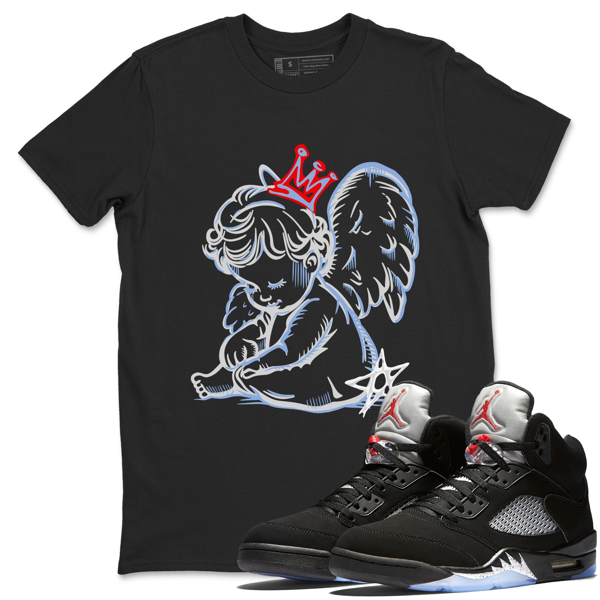 5s Black Metallic Reimgined shirts to match jordans Neon Angel best t shirts to wear with jordans AJ5 Black Metallic Reimgined match shoes to clothes SNRT Sneaker Tees unisex cotton Black 1 shirts