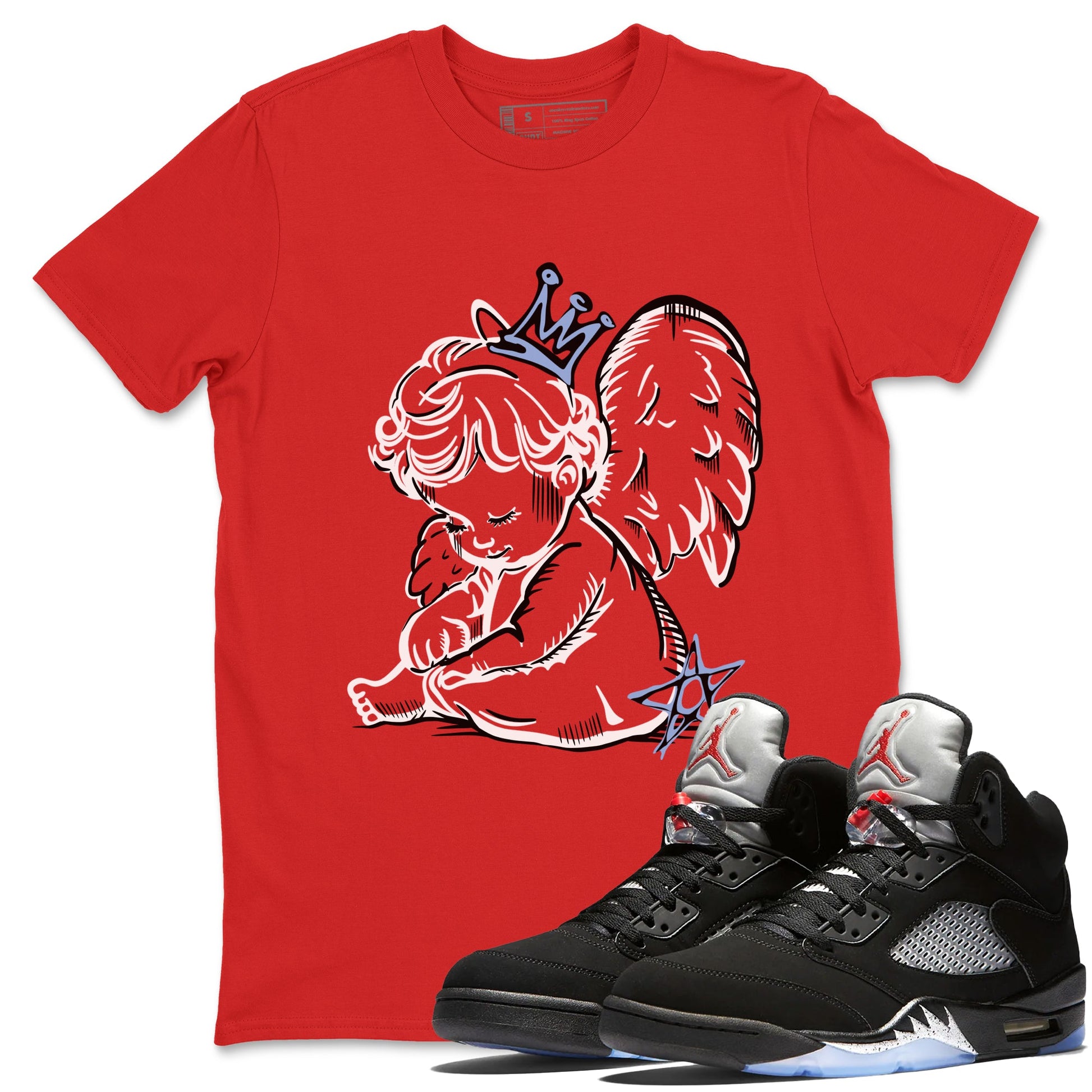 5s Black Metallic Reimgined shirts to match jordans Neon Angel best t shirts to wear with jordans AJ5 Black Metallic Reimgined match shoes to clothes SNRT Sneaker Tees unisex cotton Red 1 shirts