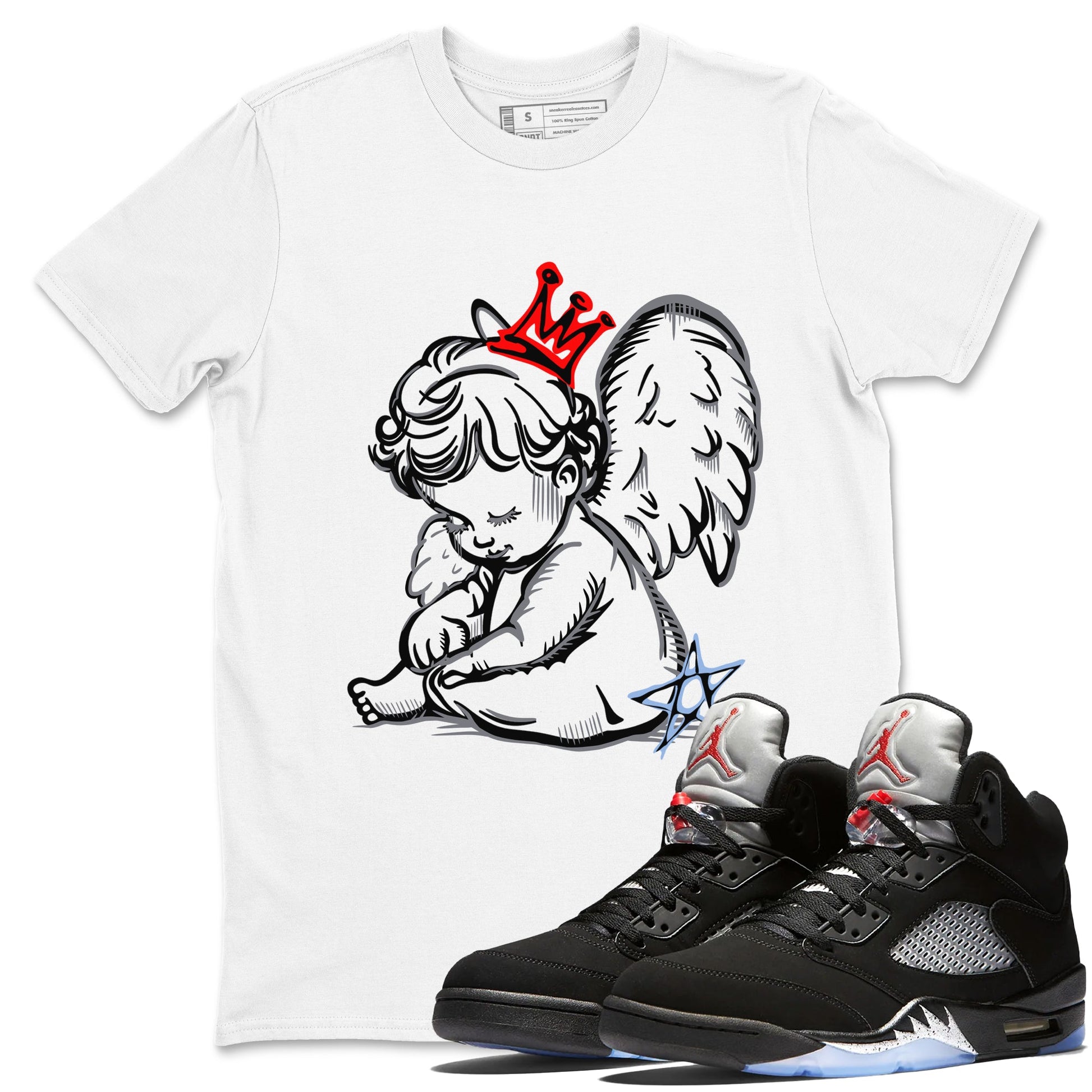 5s Black Metallic Reimgined shirts to match jordans Neon Angel best t shirts to wear with jordans AJ5 Black Metallic Reimgined match shoes to clothes SNRT Sneaker Tees unisex cotton White 1 shirts