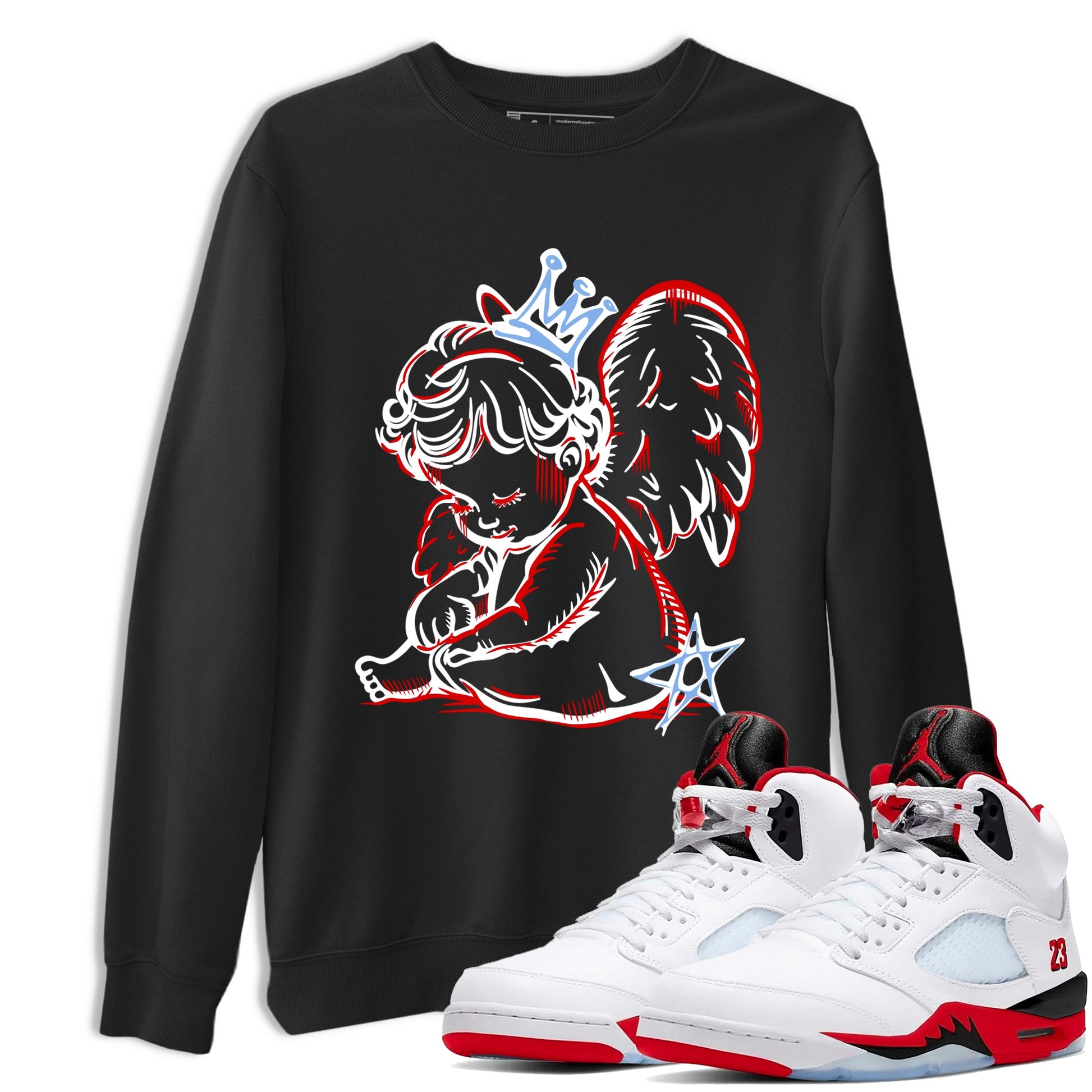 Sneaker match tees – Sneaker Tees To Match Air Jordan 5 Fire Red Shoes – Neon Angel Tee Black 1
