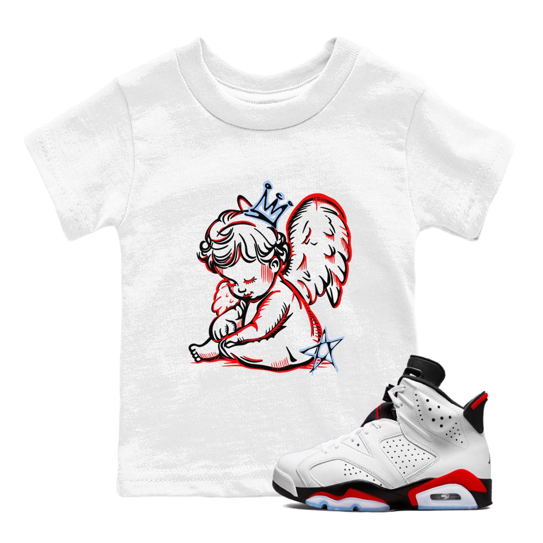 AJ6 Fire Red shirts to match jordans Neon Angel best t shirts to wear with jordans Air Jordan 6 Fire Red match shoes to clothes SNRT Sneaker Tees Youth Baby White 1 tee