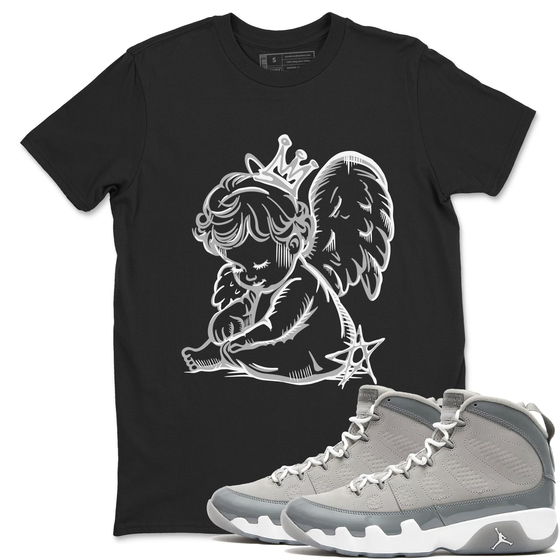 9s Cool Grey shirts to match jordans Neon Angel sneaker match tees Air Jordan 9 Retro Cool Grey match shoes to clothes SNRT Sneaker Tees unisex cotton Black 1 shirts