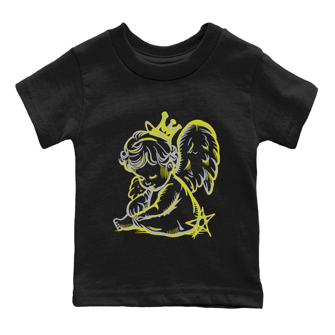 Neon Angel baby and kids t-shirt crafted for little sneakerheads to shine with the Air Max 90 Cyber sneakers, displayed in Black 2.