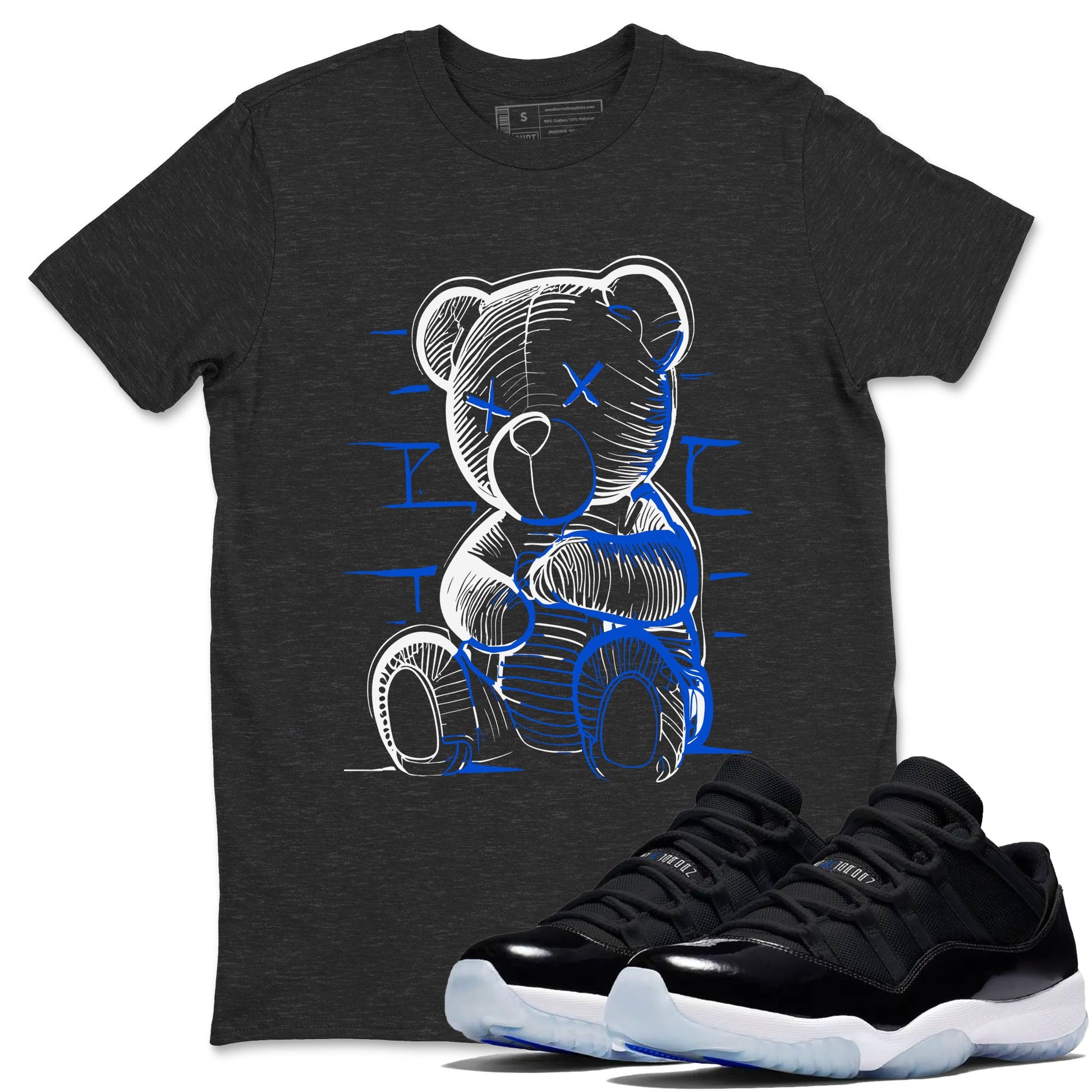 11s Black and Varsity Royal shirt to match jordans Neon Bear sneaker tees AJ11 Black and Varsity Royal SNRT sneaker Release Tees unisex cotton Charcoal Heather 1 crew neck shirt