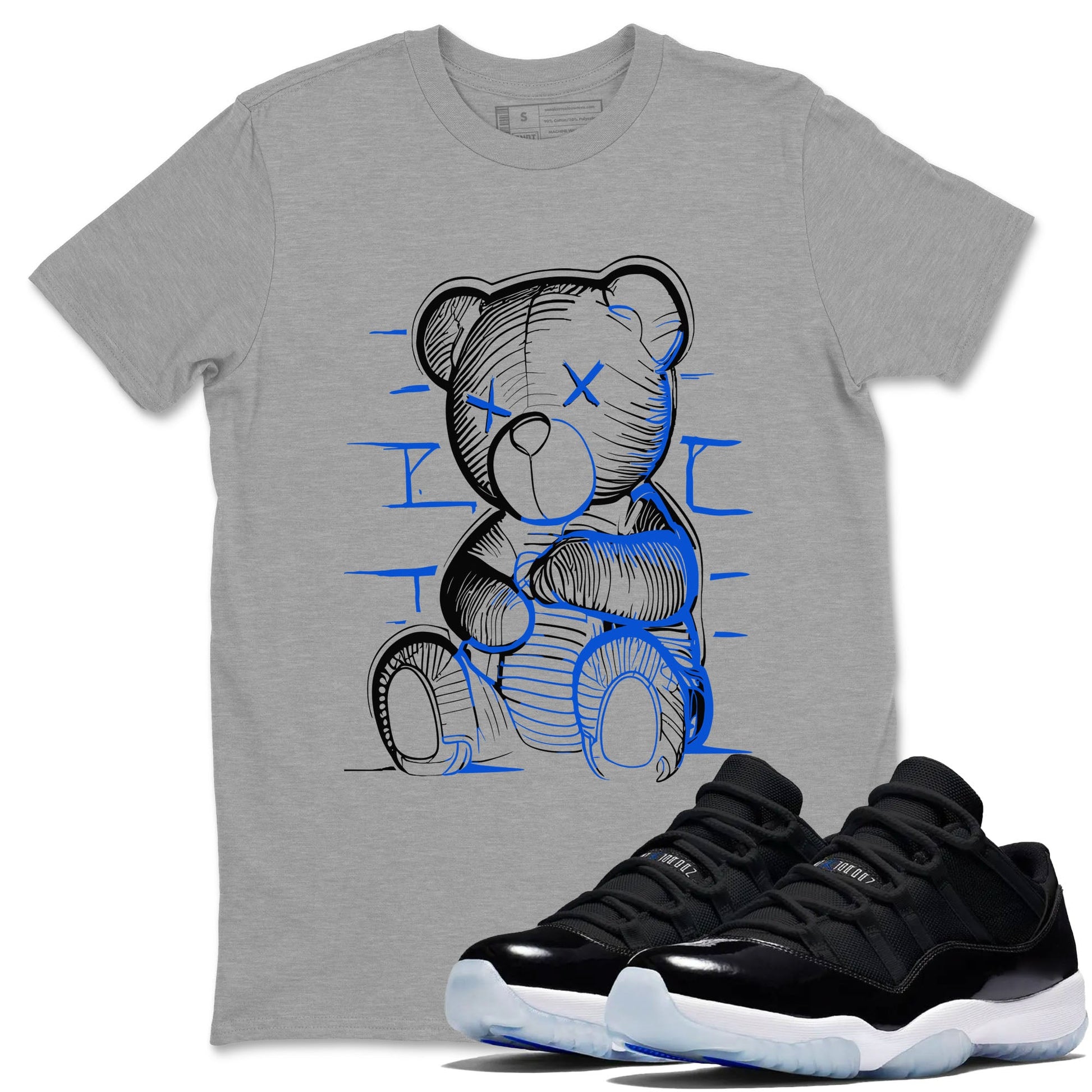 11s Black and Varsity Royal shirt to match jordans Neon Bear sneaker tees AJ11 Black and Varsity Royal SNRT sneaker Release Tees unisex cotton Heather Grey 1 crew neck shirt