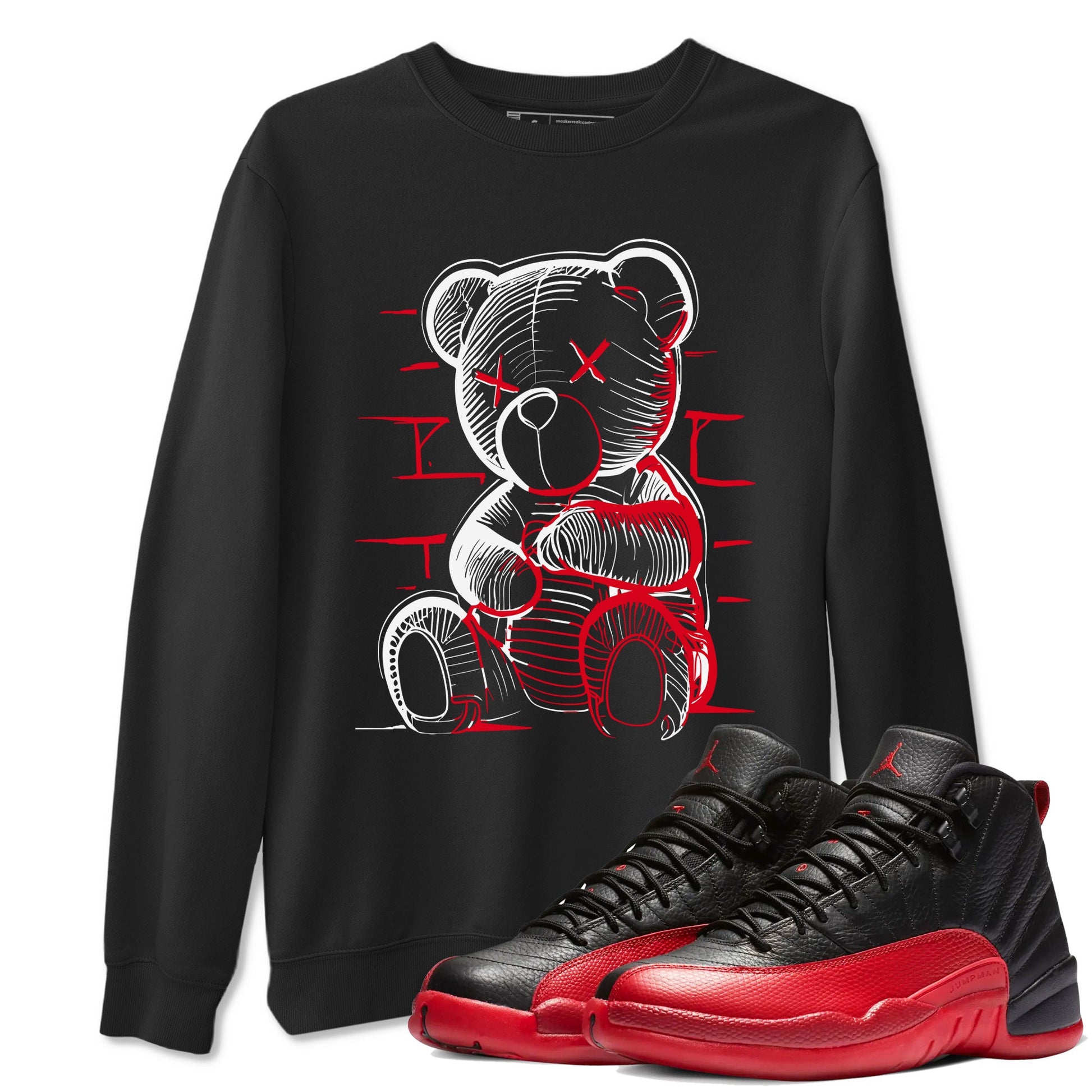 12s Flu Game shirts to match jordans Neon Bear best t shirts to wear with jordans Air Jordan 12 Retro Flu Black and Varsity Red match shoes to clothes SNRT Sneaker Tees unisex cotton Black 1 shirts