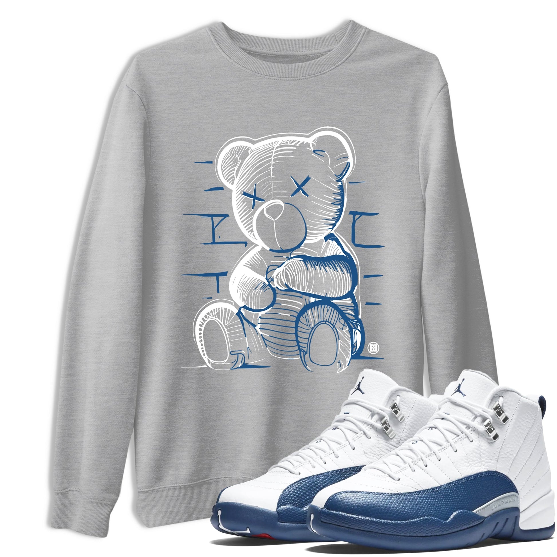 Sneaker match tees – Sneaker Tees To Match Air Jordan 12 French Blue Shoes – Neon Bear Tee Heather Grey 1