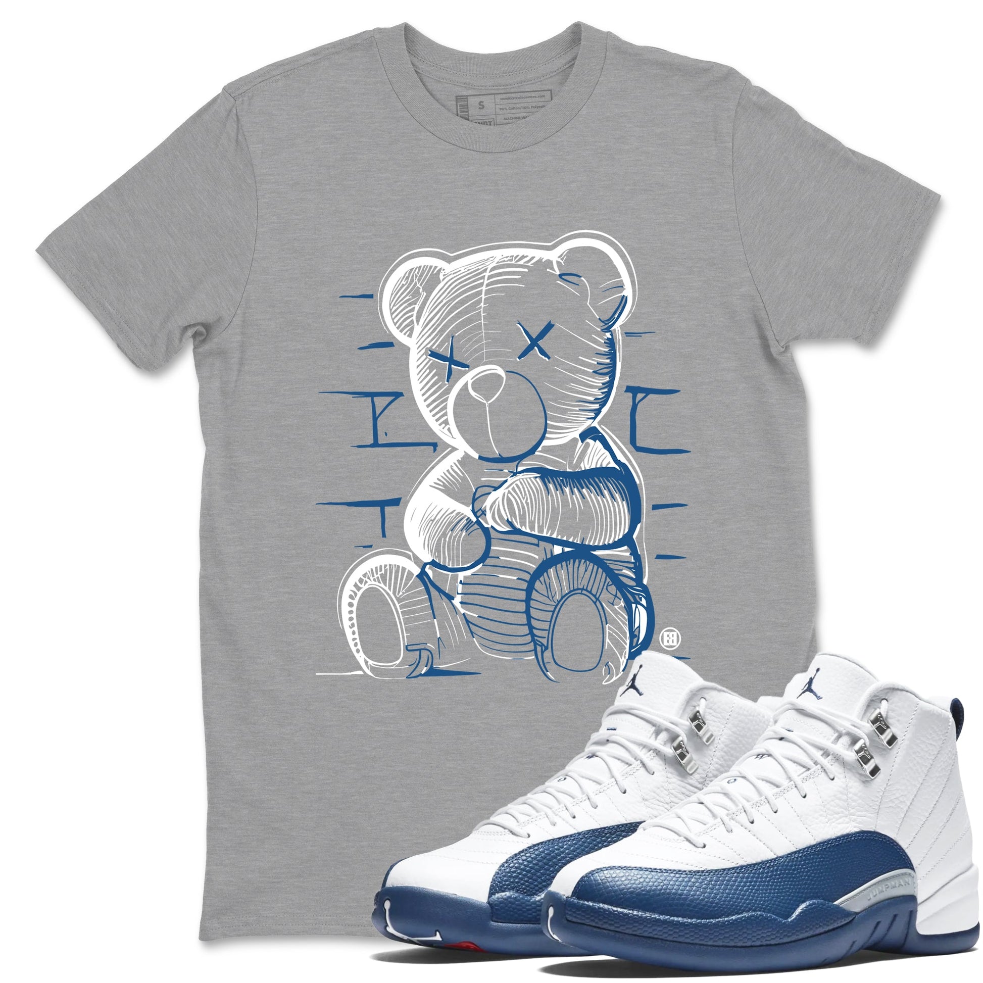 Sneaker match tees – Sneaker Tees To Match Air Jordan 12 French Blue Shoes – Neon Bear Tee Heather Grey 1