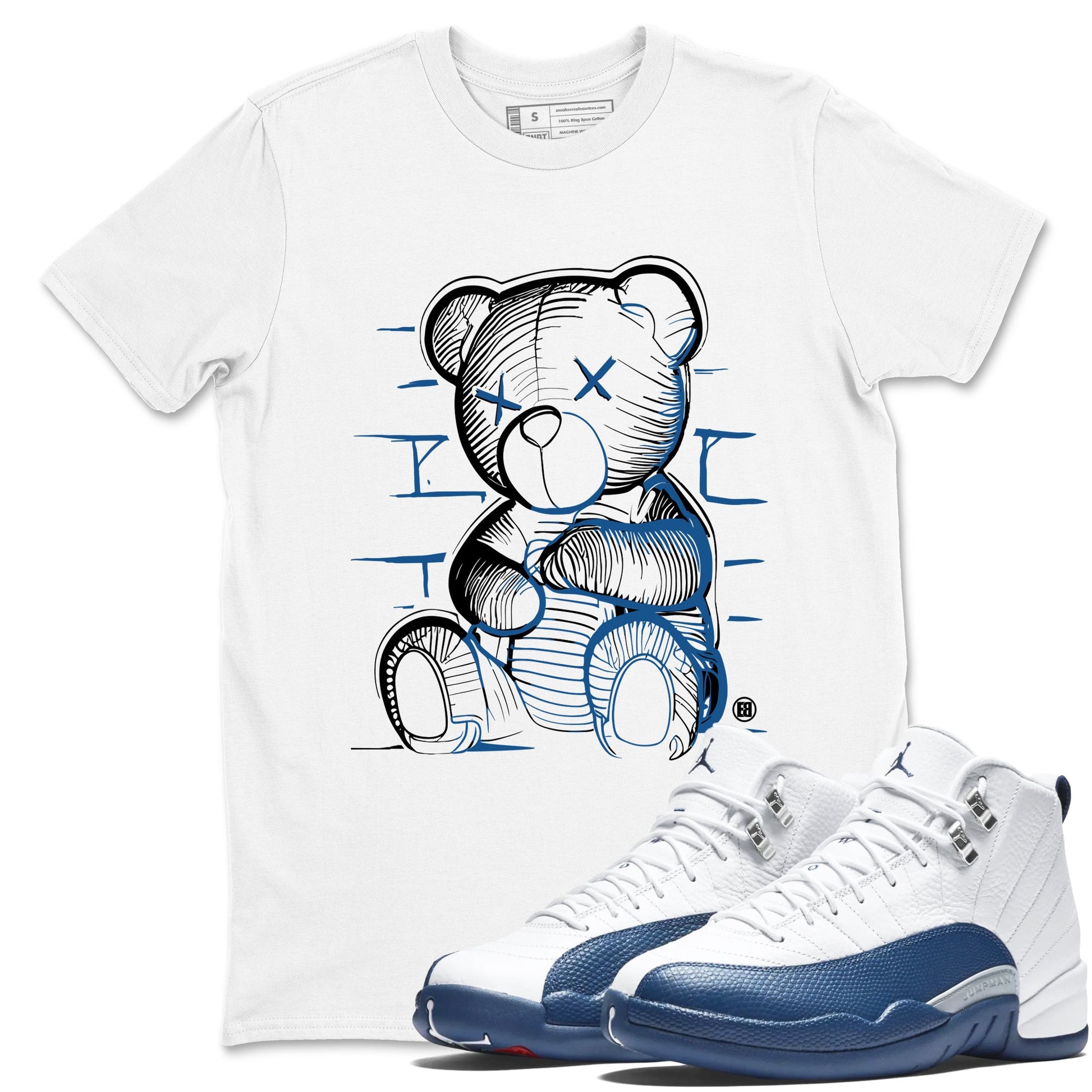 Sneaker match tees – Sneaker Tees To Match Air Jordan 12 French Blue Shoes – Neon Bear Tee White 1