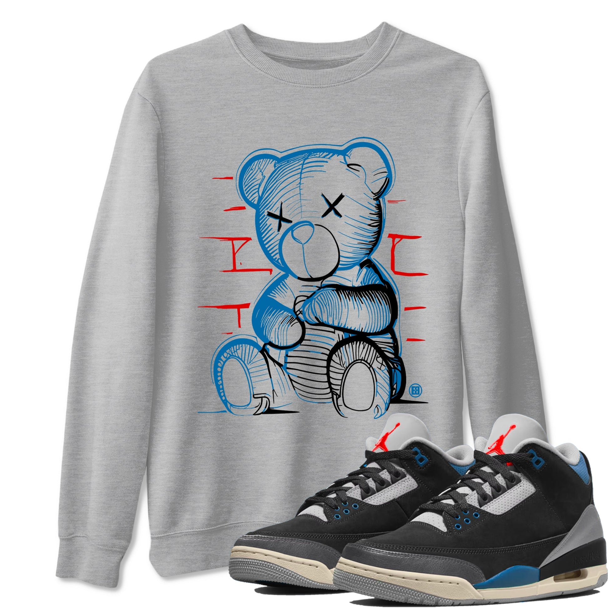 AJ3 Rare Air Graphic shirts Neon Bear shirts Air Jordan 3 Rare Air best t-shirts to wear with jordans SNRT Sneaker Tees unisex cotton Heather Grey 1 shirts