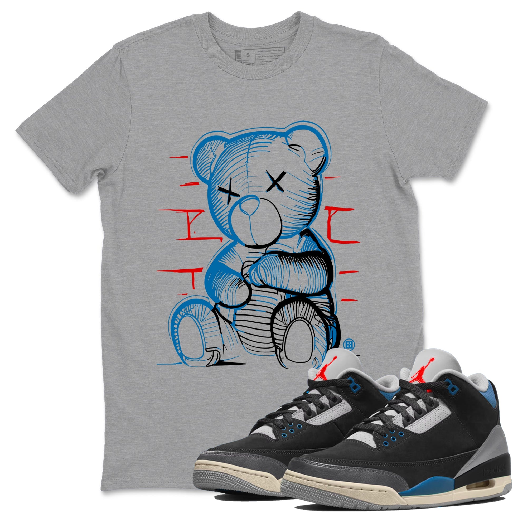 AJ3 Rare Air Graphic shirts Neon Bear shirts Air Jordan 3 Rare Air best t-shirts to wear with jordans SNRT Sneaker Tees unisex cotton Heather Grey 1 shirts