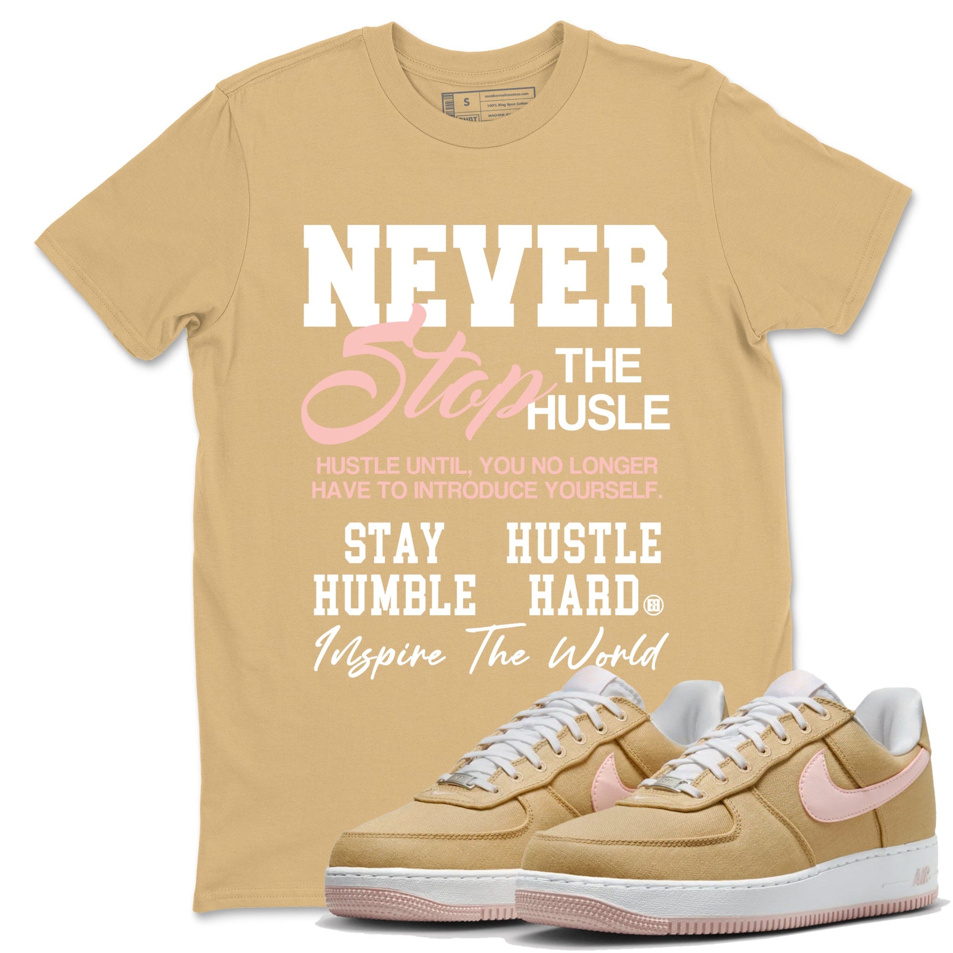 Air Force 1 Low Linen shirts to match jordans Never Stop The Hustle sneaker match tees Air Force 1 Linen Graphic Shirts To Match AF1 SNRT Sneaker Tees unisex cotton Old Gold 1 shirts