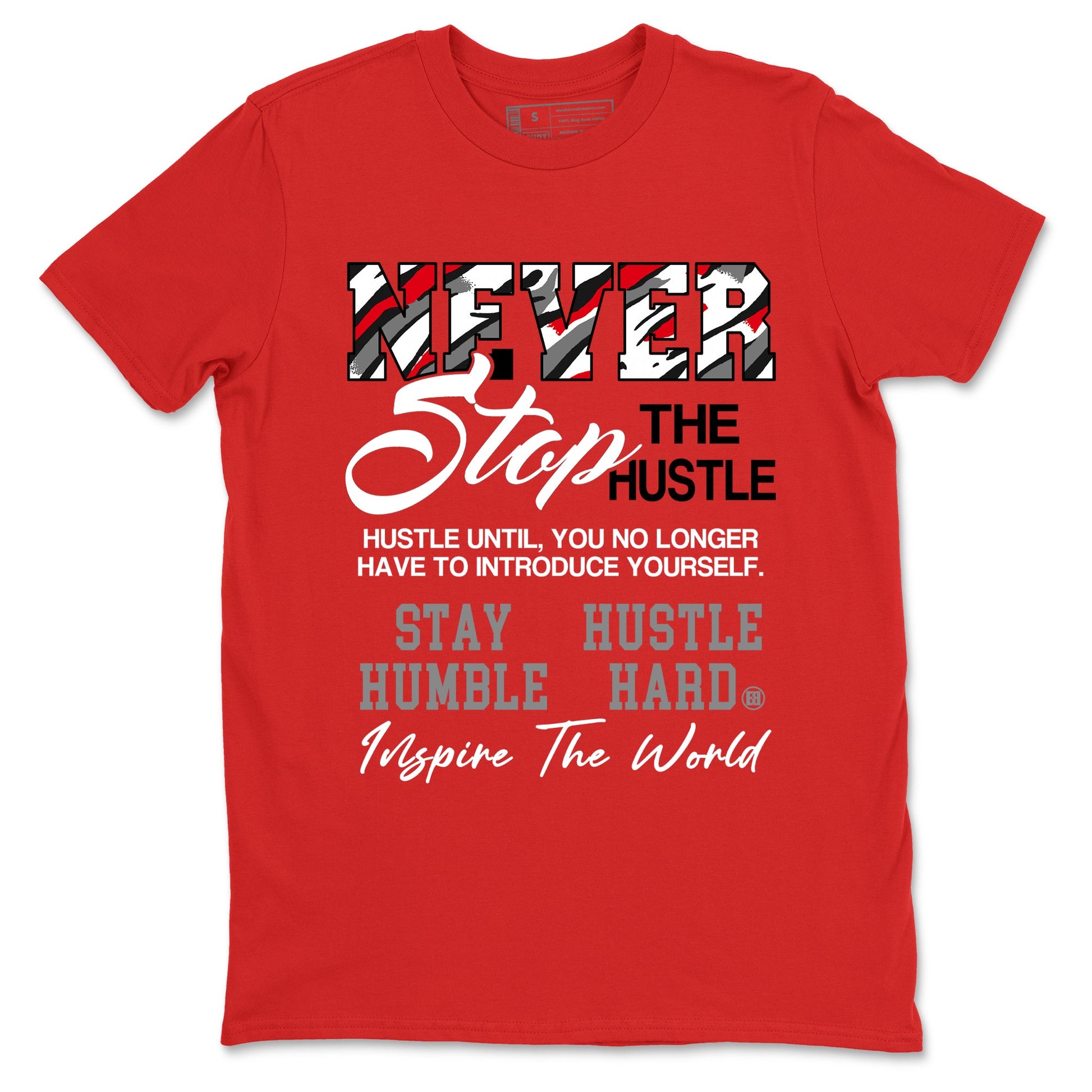 Sneaker Threads – Sneaker Tees To Match Air Jordan 8 Bunny – Never Stop The Hustle Graphic Tee Red 2. Perfect for Jordan releases 2025 colorways.