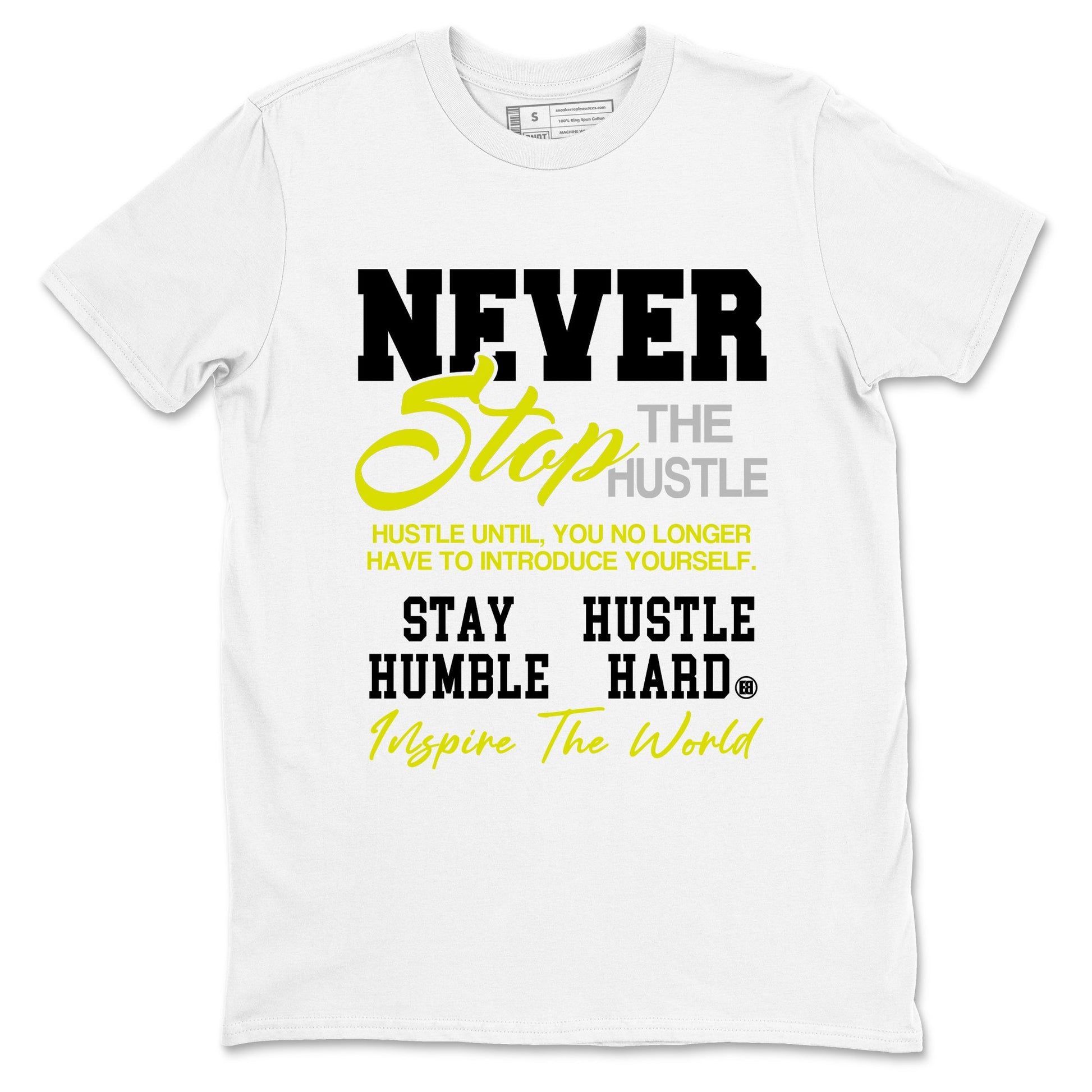 Never Stop The Hustle sneaker match t-shirt styled to complete your fit with the Air Max 90 Cyber sneakers, shown in White 2.
