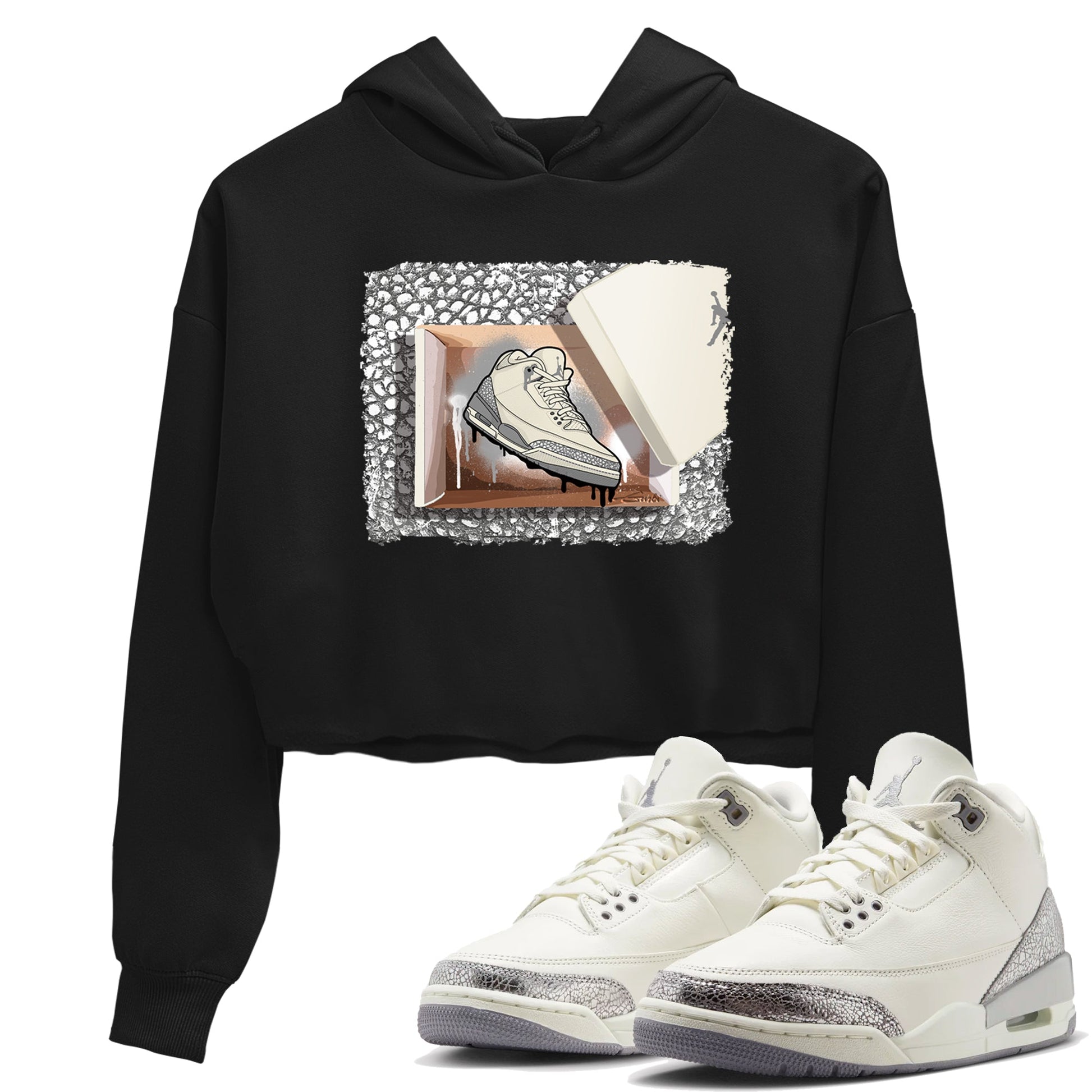 3s WMNS Sail and Cement Grey shirts to match jordans New Kicks graphic tees Air Jordan 3 Sail and Cement Grey match shoes to clothes SNRT Sneaker Tees unisex cotton Black 1 crop tee