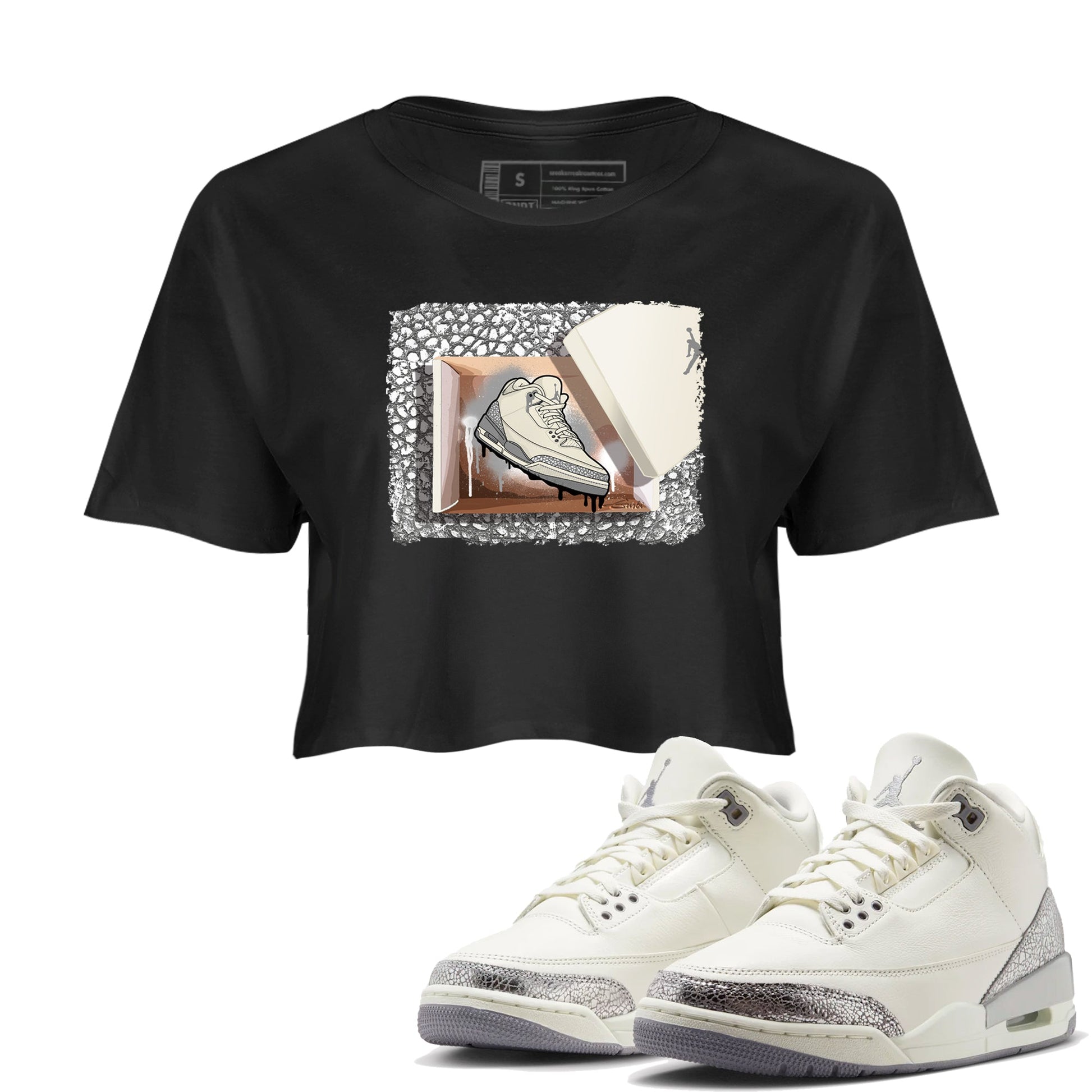3s WMNS Sail and Cement Grey shirts to match jordans New Kicks graphic tees Air Jordan 3 Sail and Cement Grey match shoes to clothes SNRT Sneaker Tees unisex cotton Black 1 crop tee