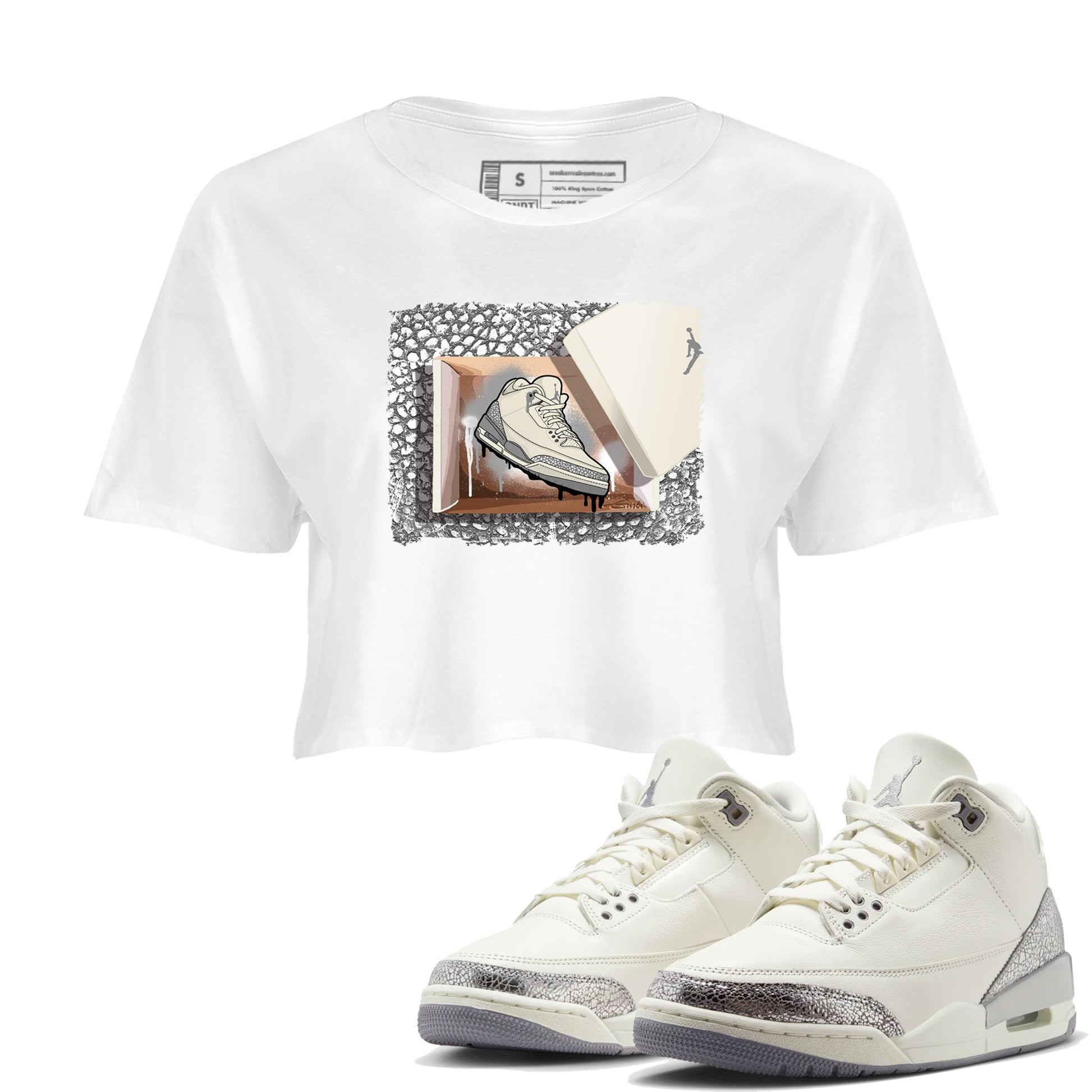 3s WMNS Sail and Cement Grey shirts to match jordans New Kicks graphic tees Air Jordan 3 Sail and Cement Grey match shoes to clothes SNRT Sneaker Tees unisex cotton White 1 crop tee