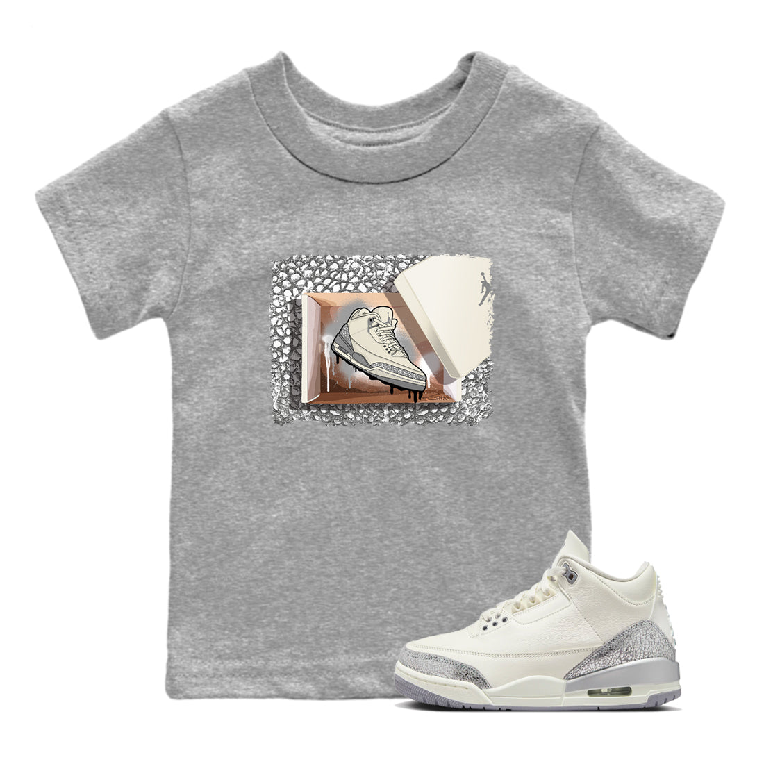 3s WMNS Sail and Cement Grey shirts to match jordans New Kicks graphic tees Air Jordan 3 Sail and Cement Grey match shoes to clothes SNRT Sneaker Tees Youth Baby Heather Grey 1 tee