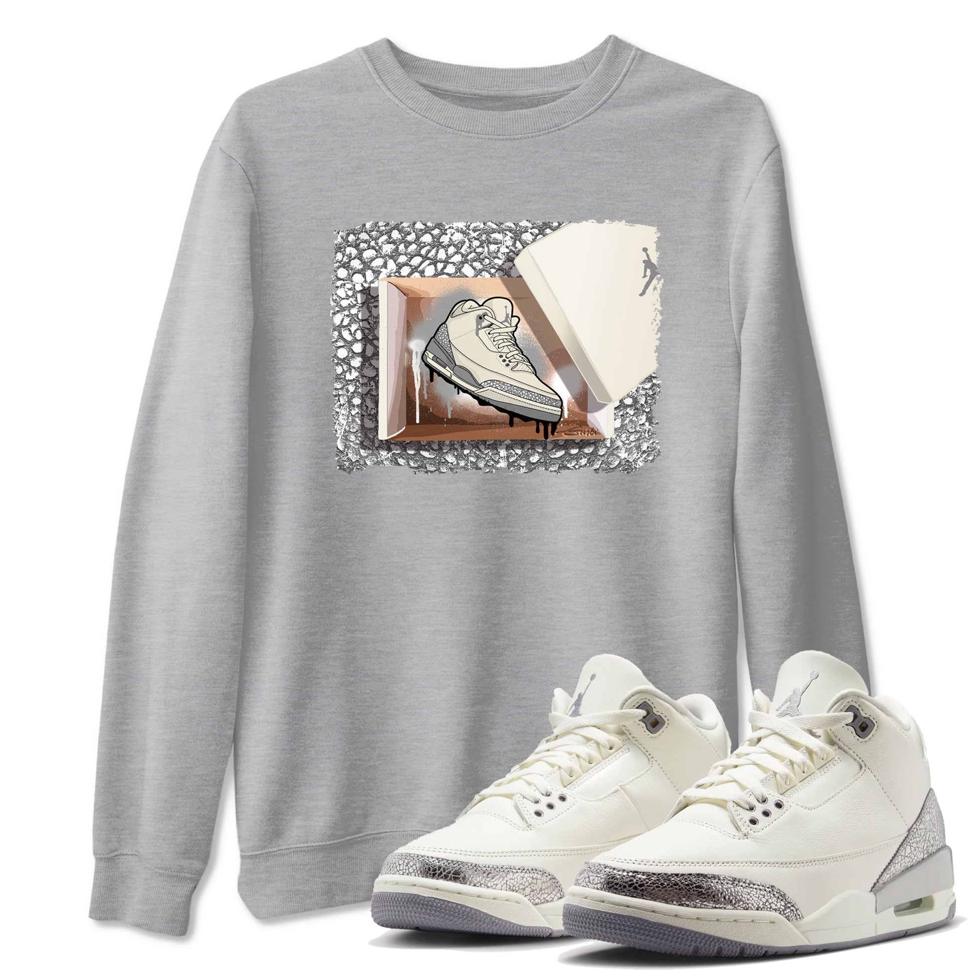 3s WMNS Sail and Cement Grey shirts to match jordans New Kicks graphic tees Air Jordan 3 Sail and Cement Grey match shoes to clothes SNRT Sneaker Tees unisex cotton Heather Grey 1 shirts