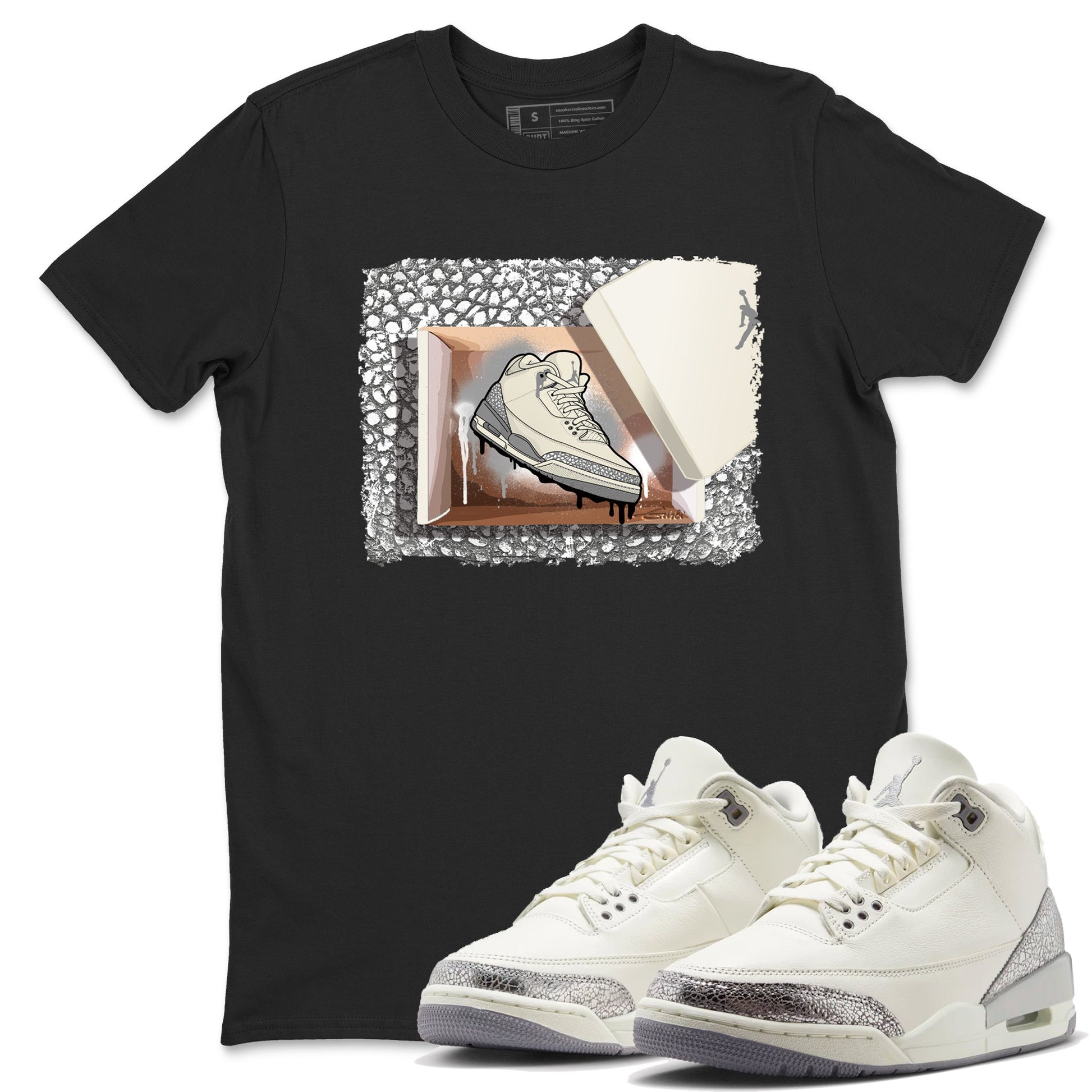 3s WMNS Sail and Cement Grey shirts to match jordans New Kicks graphic tees Air Jordan 3 Sail and Cement Grey match shoes to clothes SNRT Sneaker Tees unisex cotton Black 1 shirts