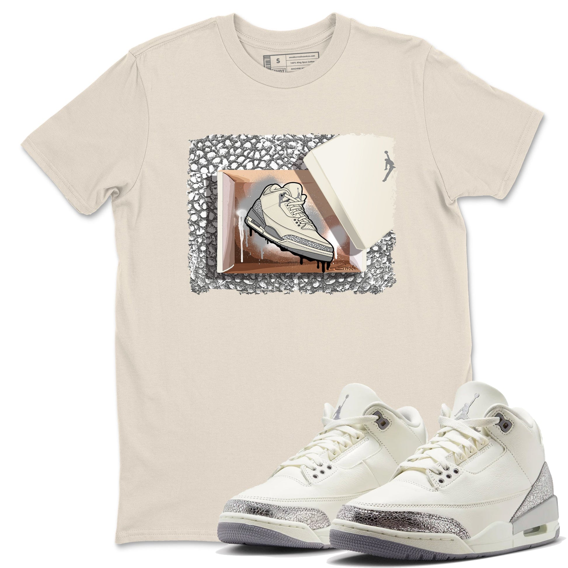 3s WMNS Sail and Cement Grey shirts to match jordans New Kicks graphic tees Air Jordan 3 Sail and Cement Grey match shoes to clothes SNRT Sneaker Tees unisex cotton Natural 1 shirts