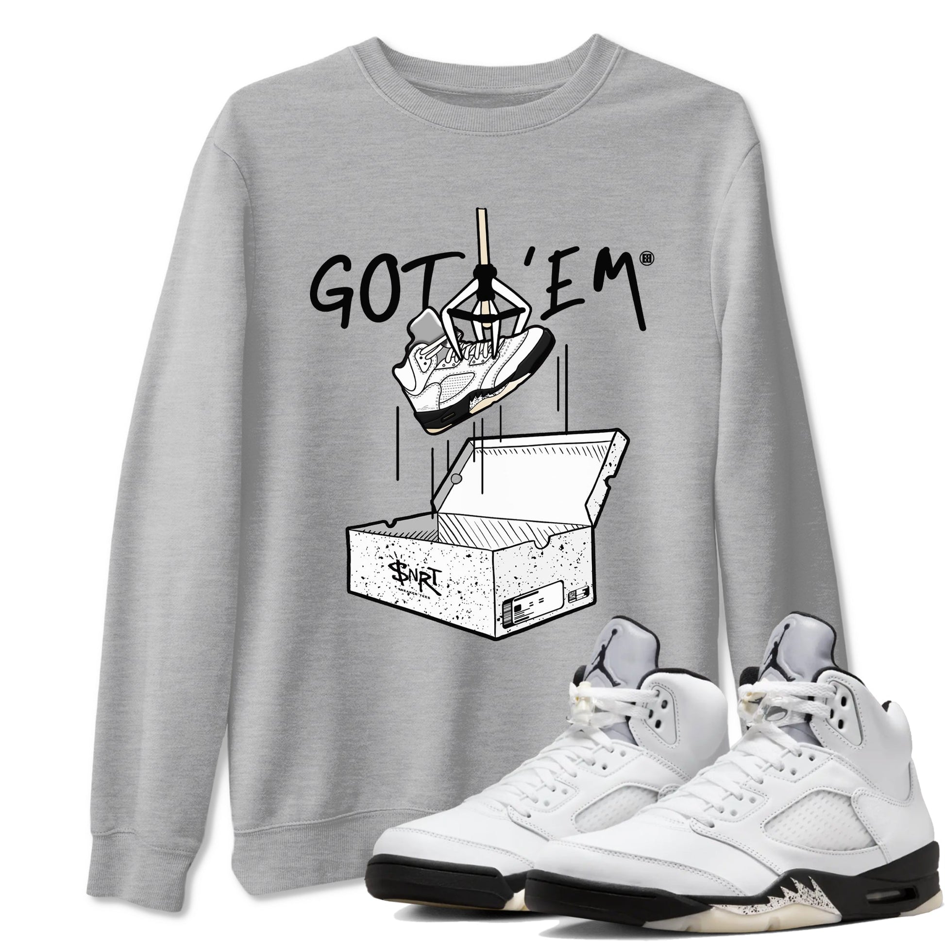 5s White Black shirts to match jordans New Treasure Hunter sneaker match tees Air Jordan 5 Retro White Black match shoes to clothes SNRT Sneaker Tees unisex cotton Heather Grey 1 shirts