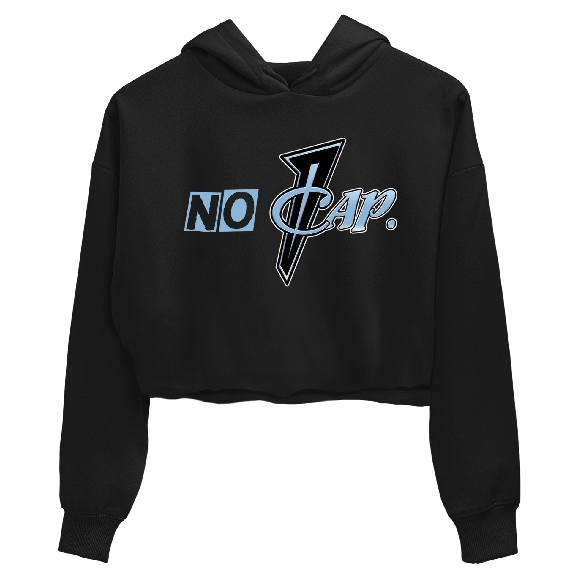 No Cap womens crop tee made to vibe with the Air Foamposite One Psychic Blue sneakers — the perfect match in Black 2.