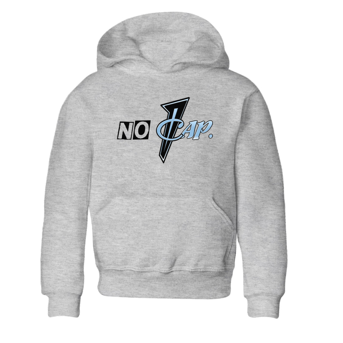 No Cap baby and kids t-shirt crafted for little sneakerheads to shine with the Air Foamposite One Psychic Blue sneakers, displayed in Heather Grey 2.