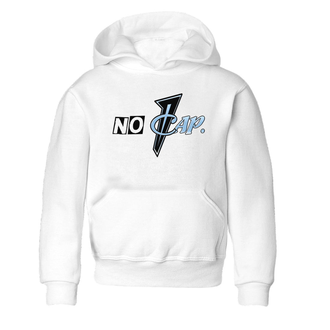 No Cap baby and kids t-shirt crafted for little sneakerheads to shine with the Air Foamposite One Psychic Blue sneakers, displayed in White 2.