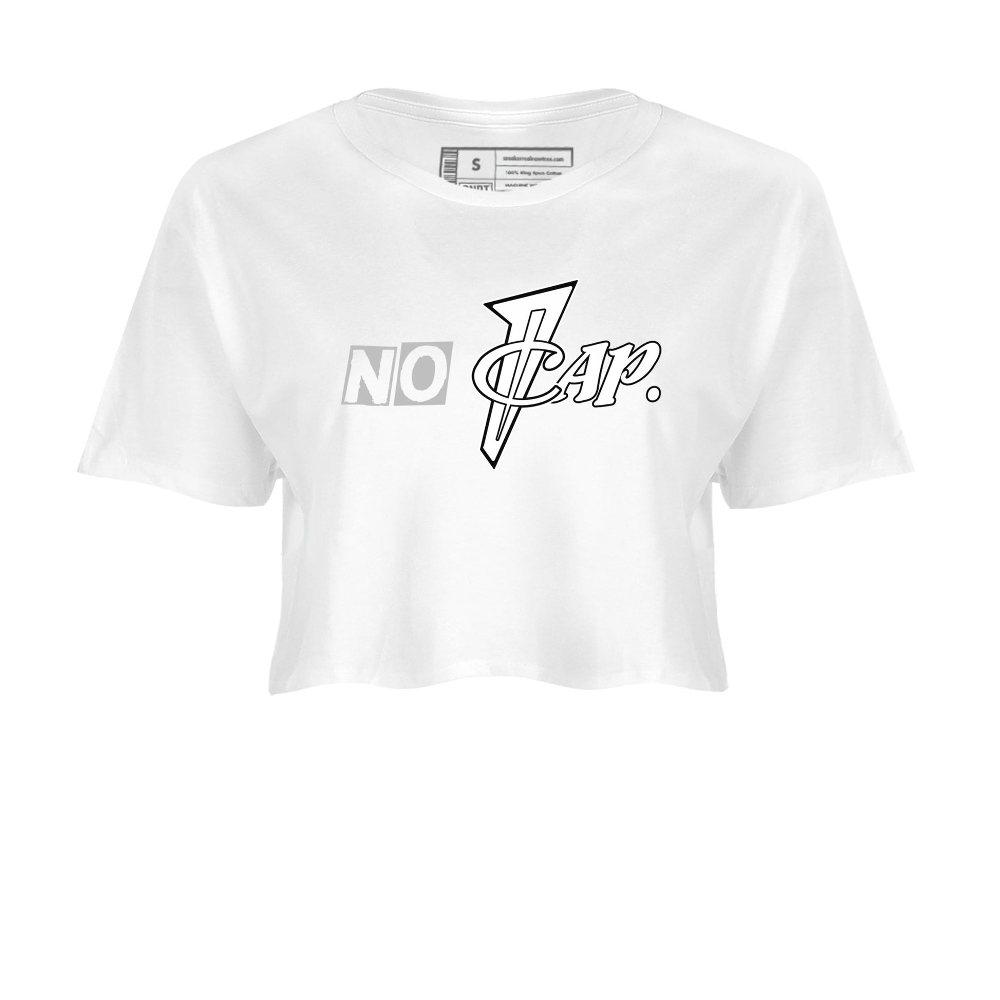 No Cap womens crop tee made to vibe with the Air Foamposite One Triple White sneakers — the perfect match in White 2.
