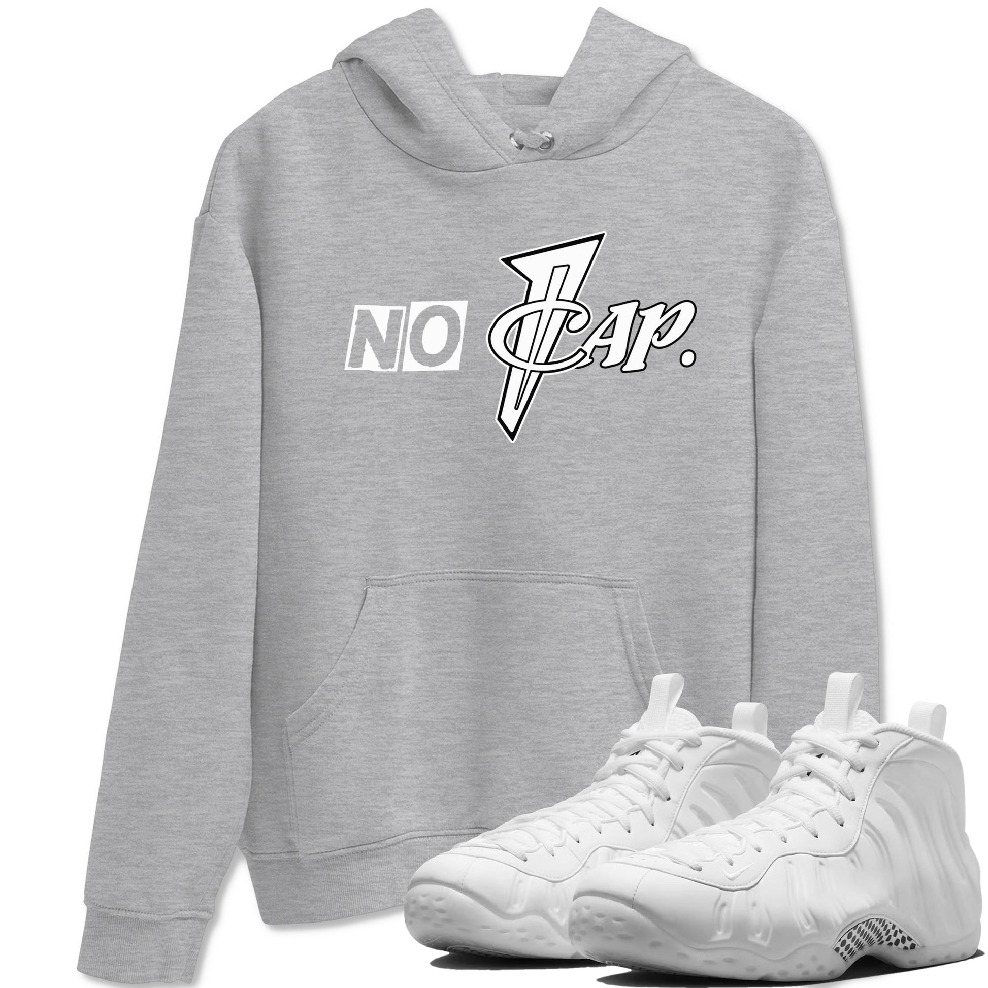 No Cap sneaker match t-shirt styled to complete your fit with the Air Foamposite One Triple White sneakers, shown in Heather Grey 1.