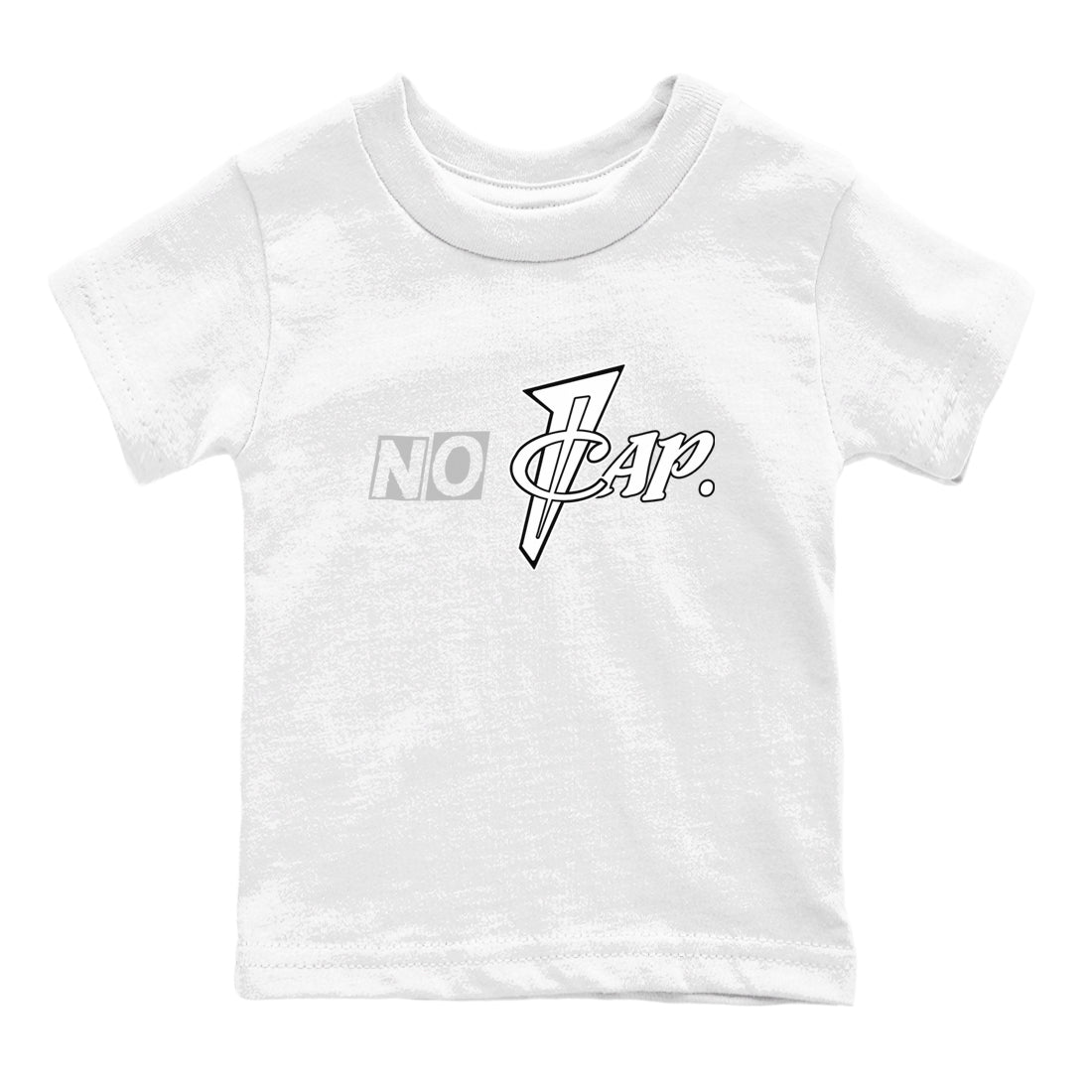 No Cap baby and kids t-shirt crafted for little sneakerheads to shine with the Air Foamposite One Triple White sneakers, displayed in White 2.