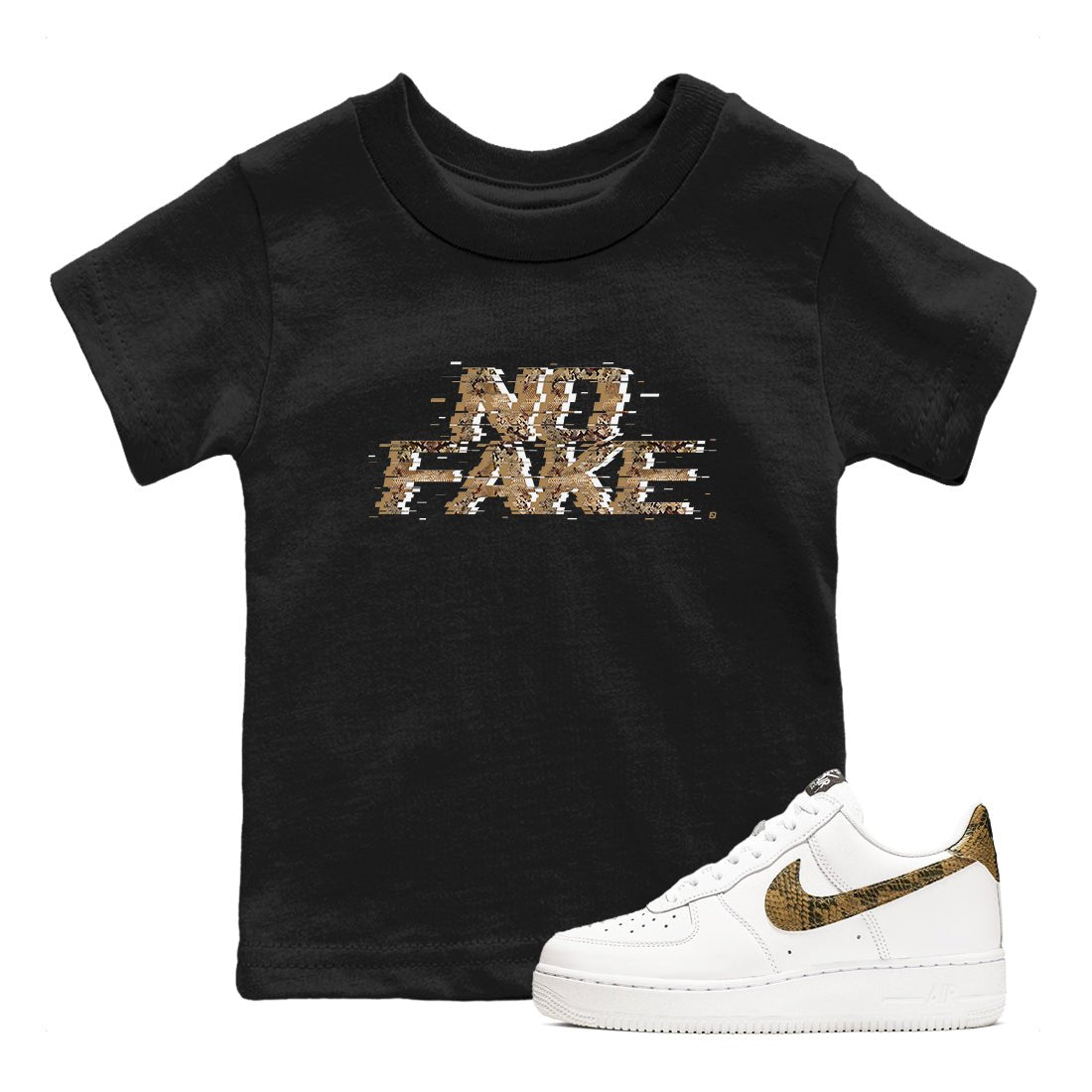 AF1 Ivory Snake shirt to match jordans No Fake Glitch sneaker tees Air Force 1 Ivory Snake SNRT sneaker release tees baby toddler Black 1 cotton Shirt