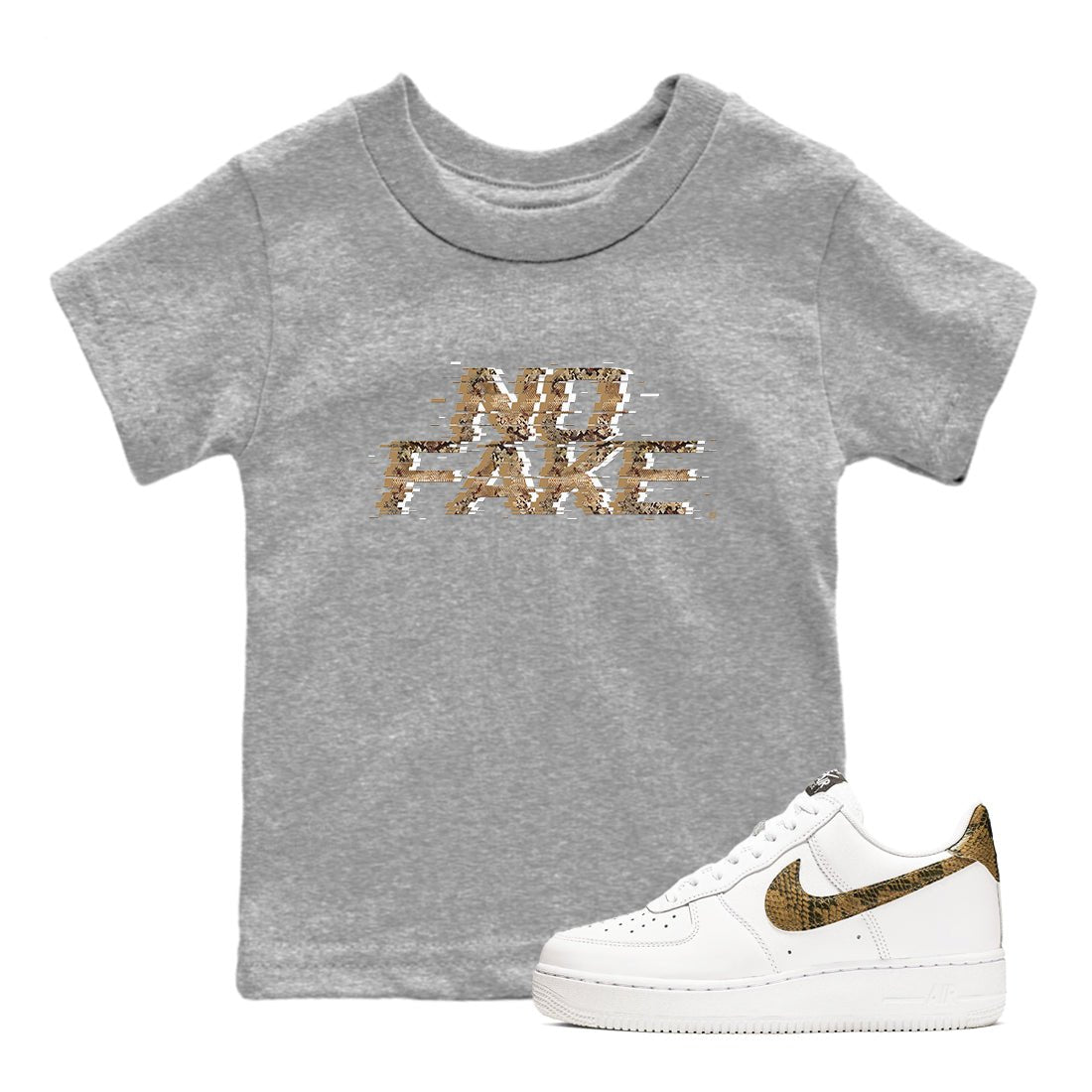 AF1 Ivory Snake shirt to match jordans No Fake Glitch sneaker tees Air Force 1 Ivory Snake SNRT sneaker release tees baby toddler Heather Grey 1 cotton Shirt