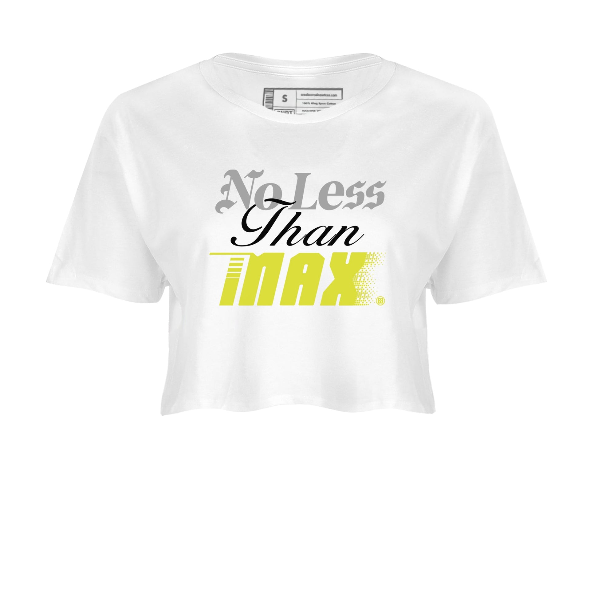 No Less Than Max womens crop tee made to vibe with the Air Max 90 Cyber sneakers — the perfect match in White 2.