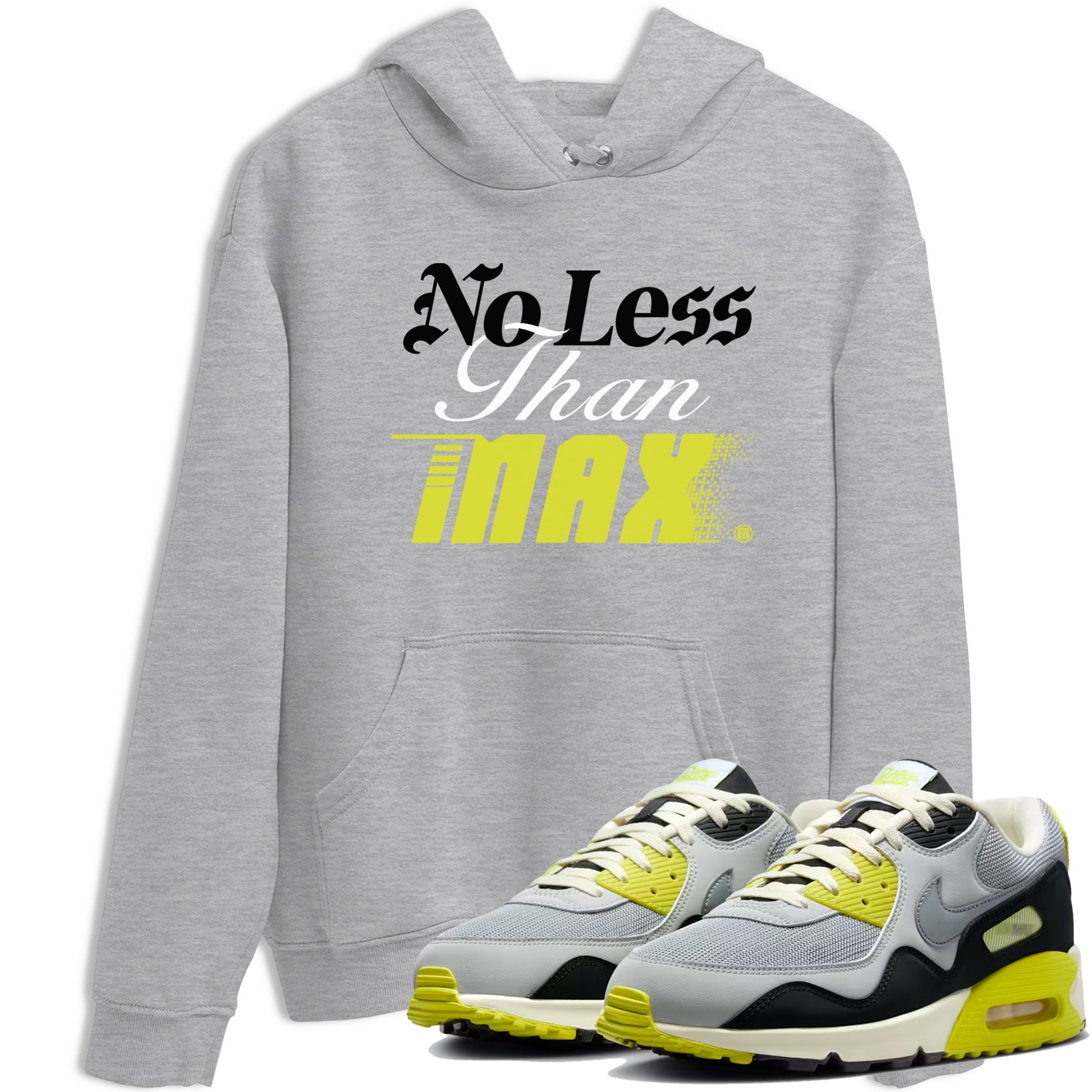 No Less Than Max sneaker match t-shirt styled to complete your fit with the Air Max 90 Cyber sneakers, shown in Heather Grey 1.