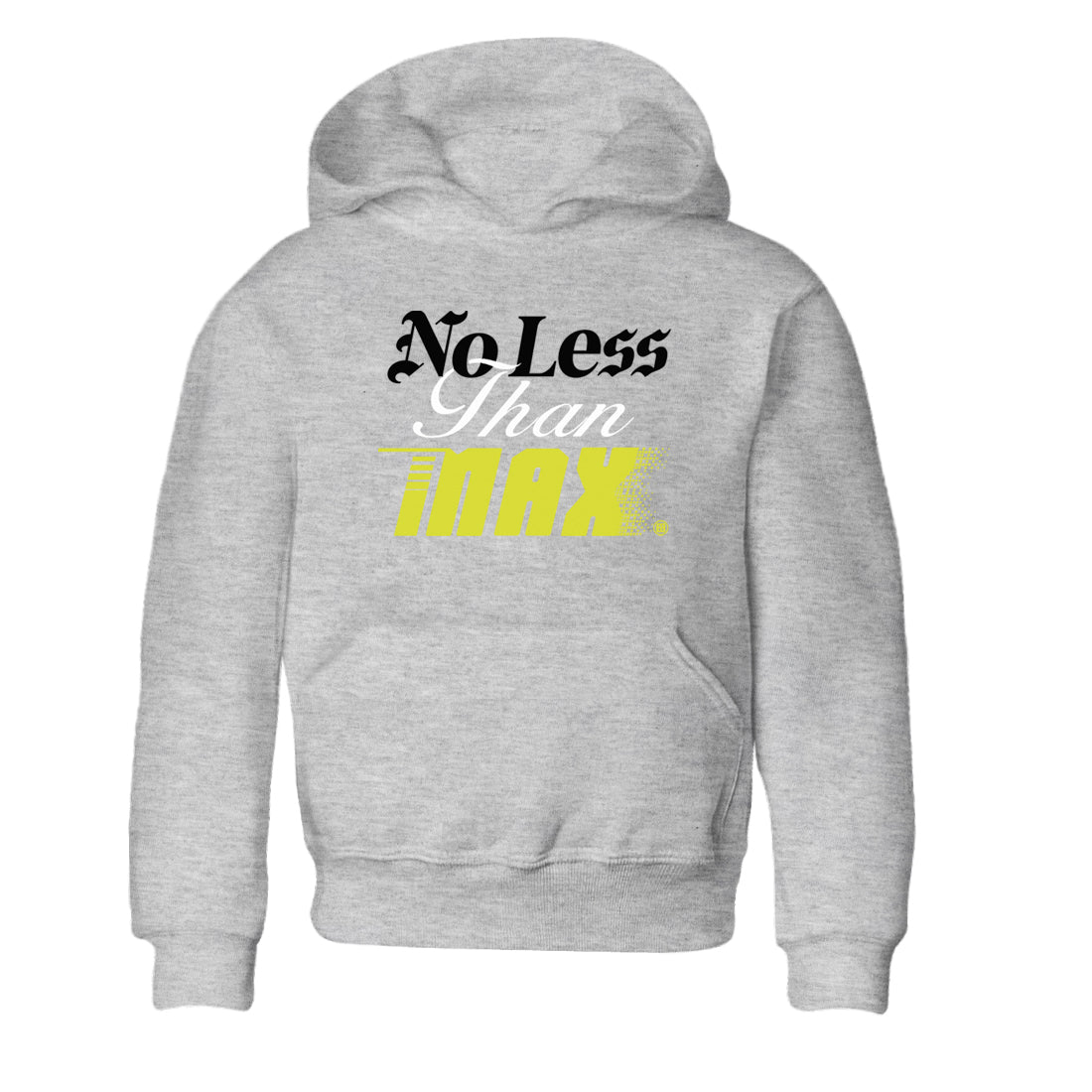No Less Than Max baby and kids t-shirt crafted for little sneakerheads to shine with the Air Max 90 Cyber sneakers, displayed in Heather Grey 2.