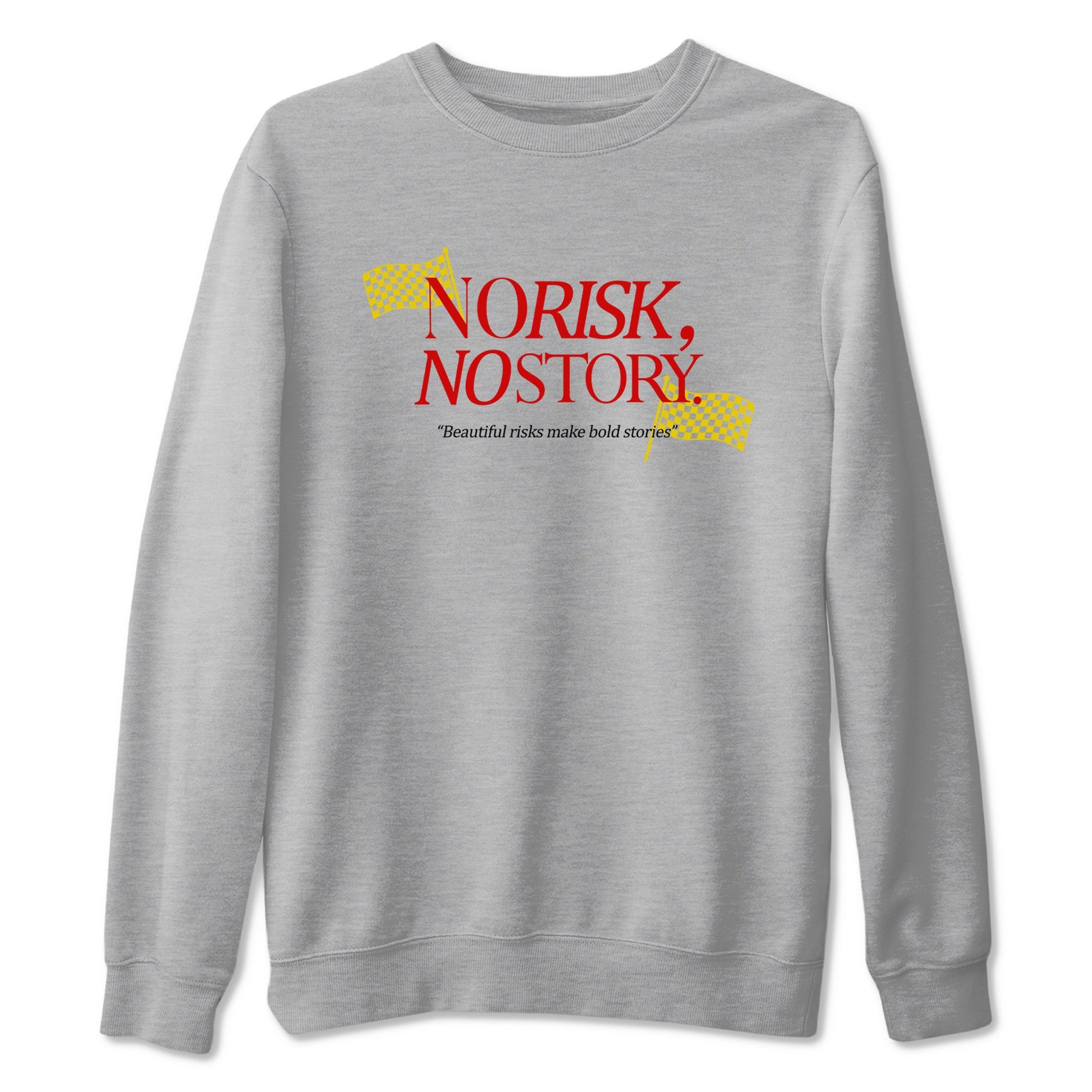 No Risk No Story sneaker match t-shirt styled to complete your fit with the Air Jordan 14 Challenge Red sneakers, AJ14 Ferrari, shown in Heather Grey 2.