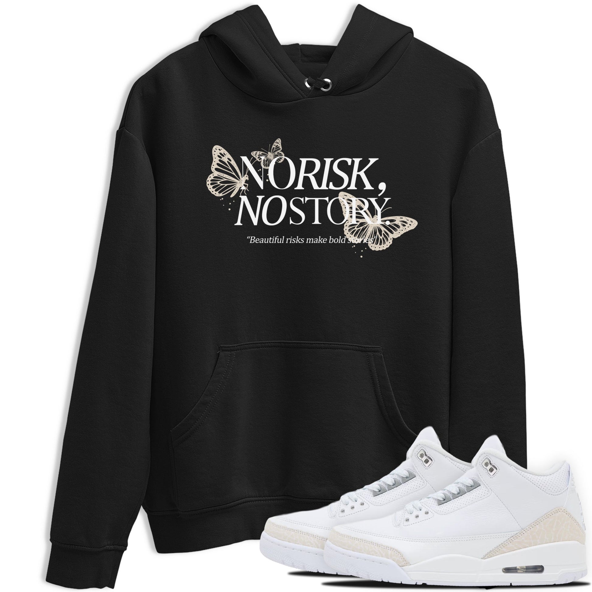 No Risk No Story sneaker match t-shirt styled to complete your fit with the Air Jordan 3 Pure Money sneakers, shown in Black 1.