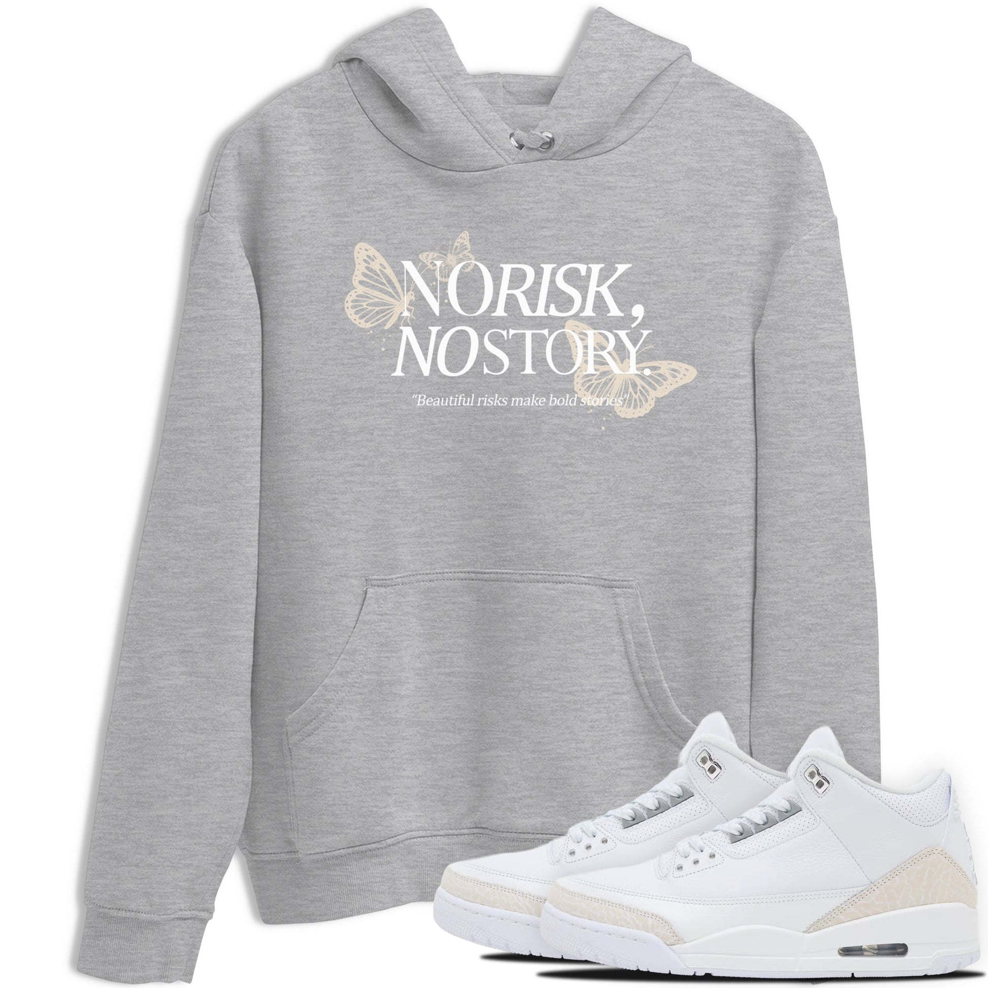 No Risk No Story sneaker match t-shirt styled to complete your fit with the Air Jordan 3 Pure Money sneakers, shown in Heather Grey 1.