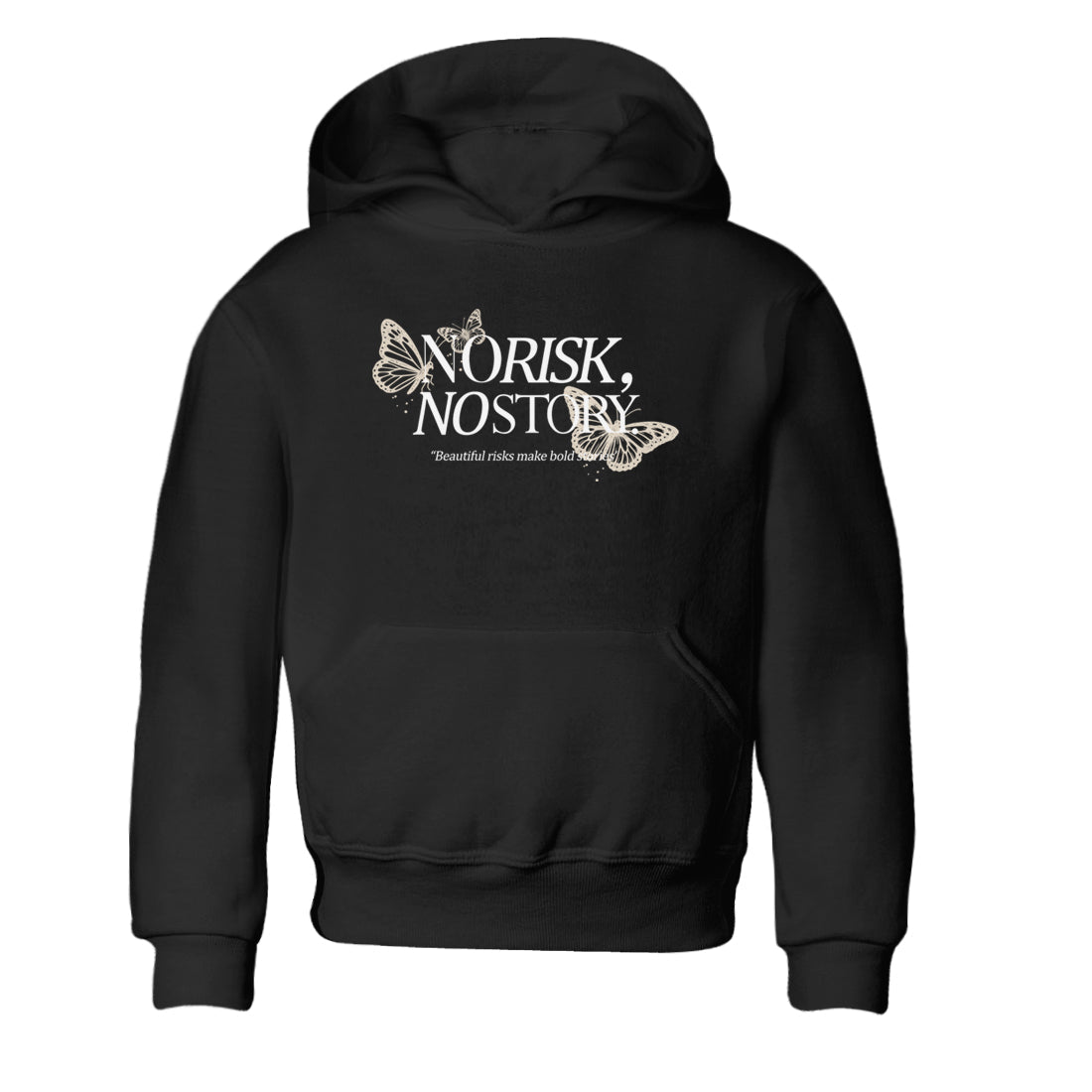 No Risk No Story baby and kids t-shirt crafted for little sneakerheads to shine with the Air Jordan 3 Pure Money sneakers, displayed in Black 2.