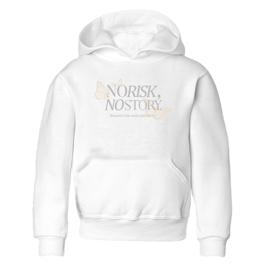 No Risk No Story baby and kids t-shirt crafted for little sneakerheads to shine with the Air Jordan 3 Pure Money sneakers, displayed in White 2.
