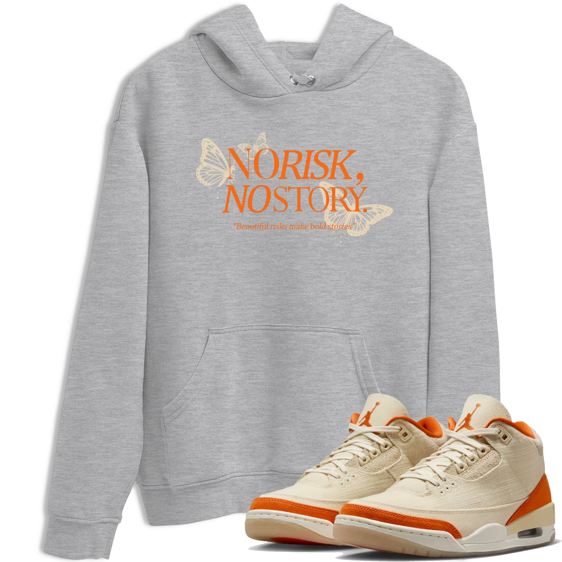No Risk No Story sneaker match t-shirt styled to complete your fit with the Air Jordan 3 Starfish sneakers, shown in Heather Grey 1.