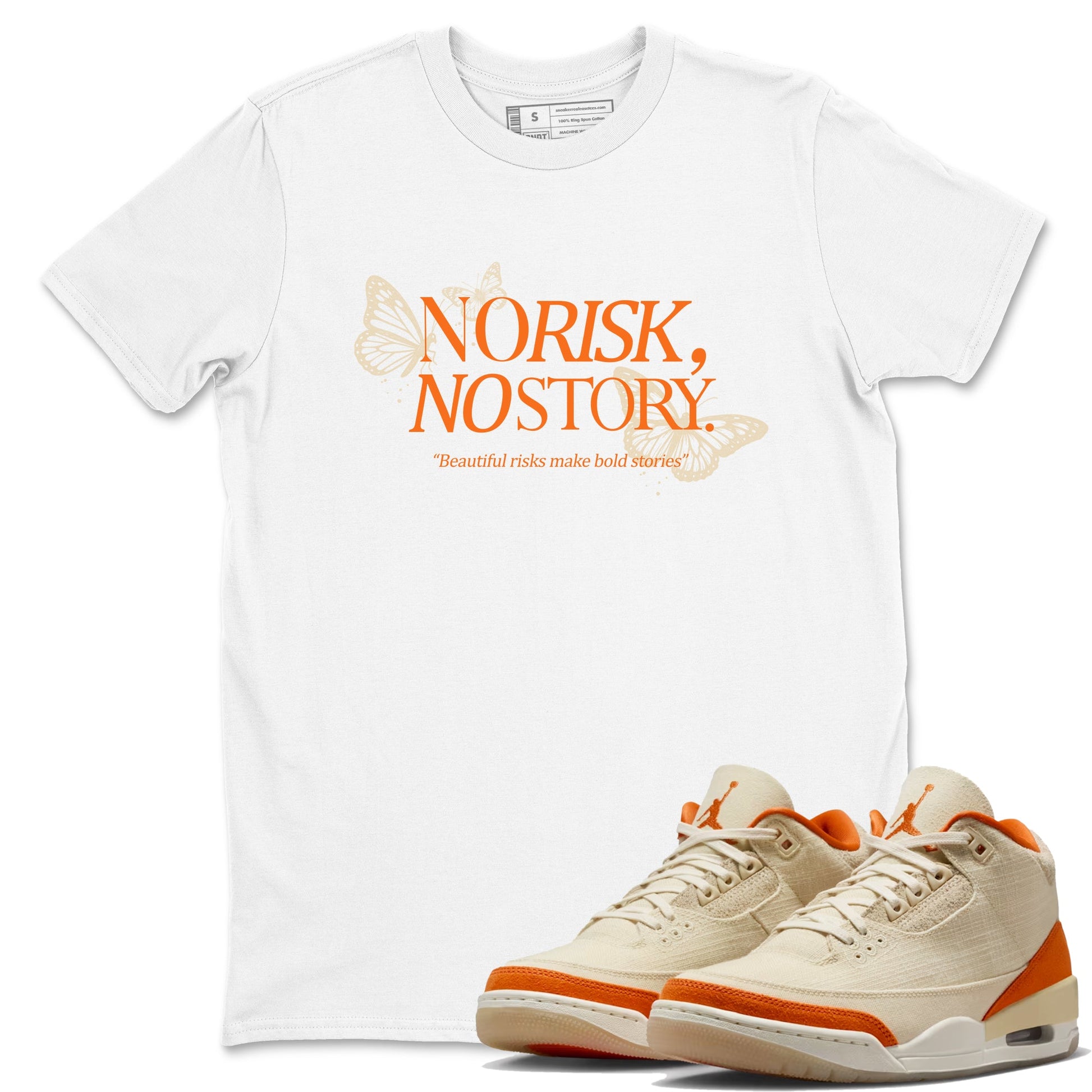No Risk No Story sneaker match t-shirt styled to complete your fit with the Air Jordan 3 Starfish sneakers, shown in White 1.