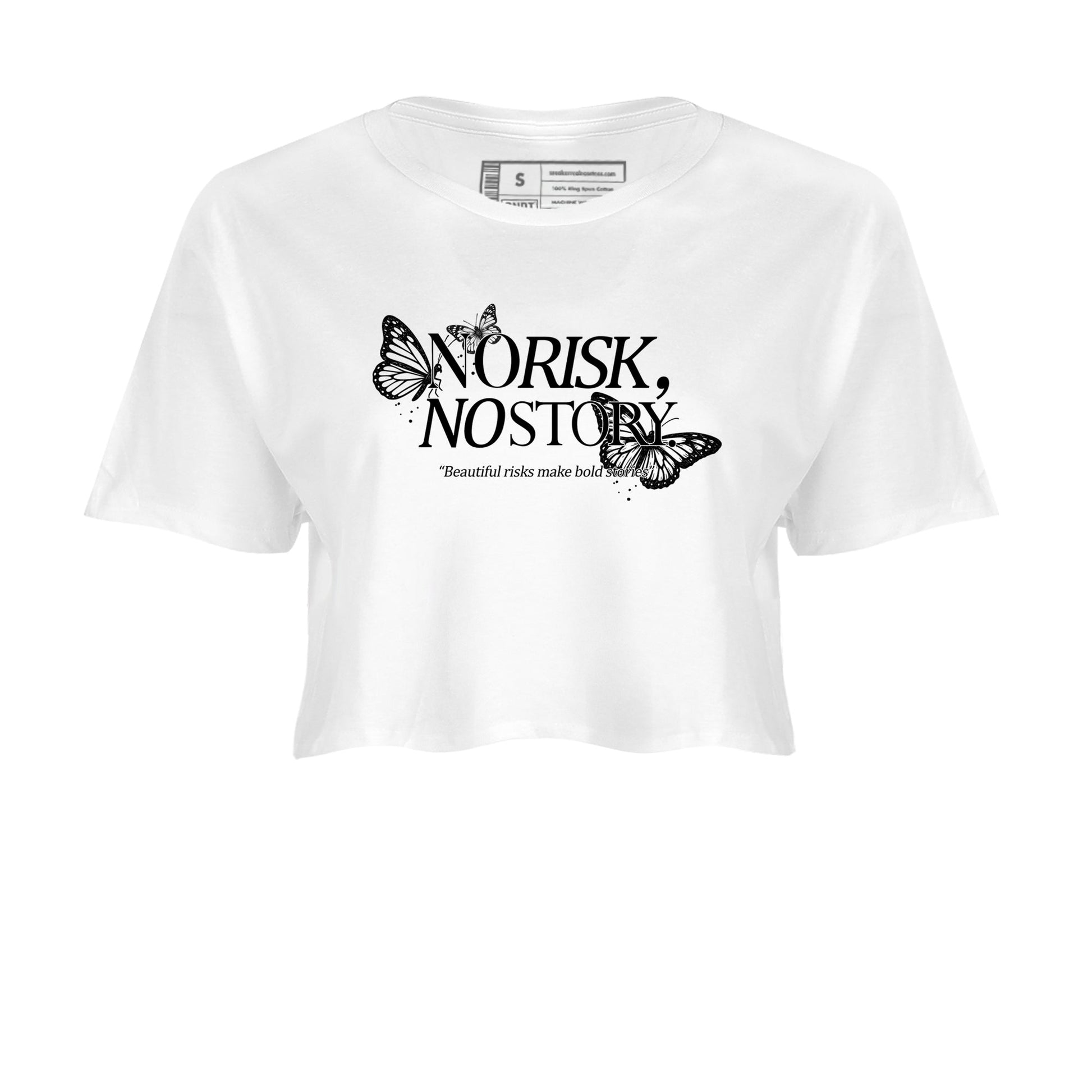 Sneaker match tees – Sneaker Tees To Match Air Jordan 4 Black Cat Shoes – No Risk No Story Crop T-Shirt White 2