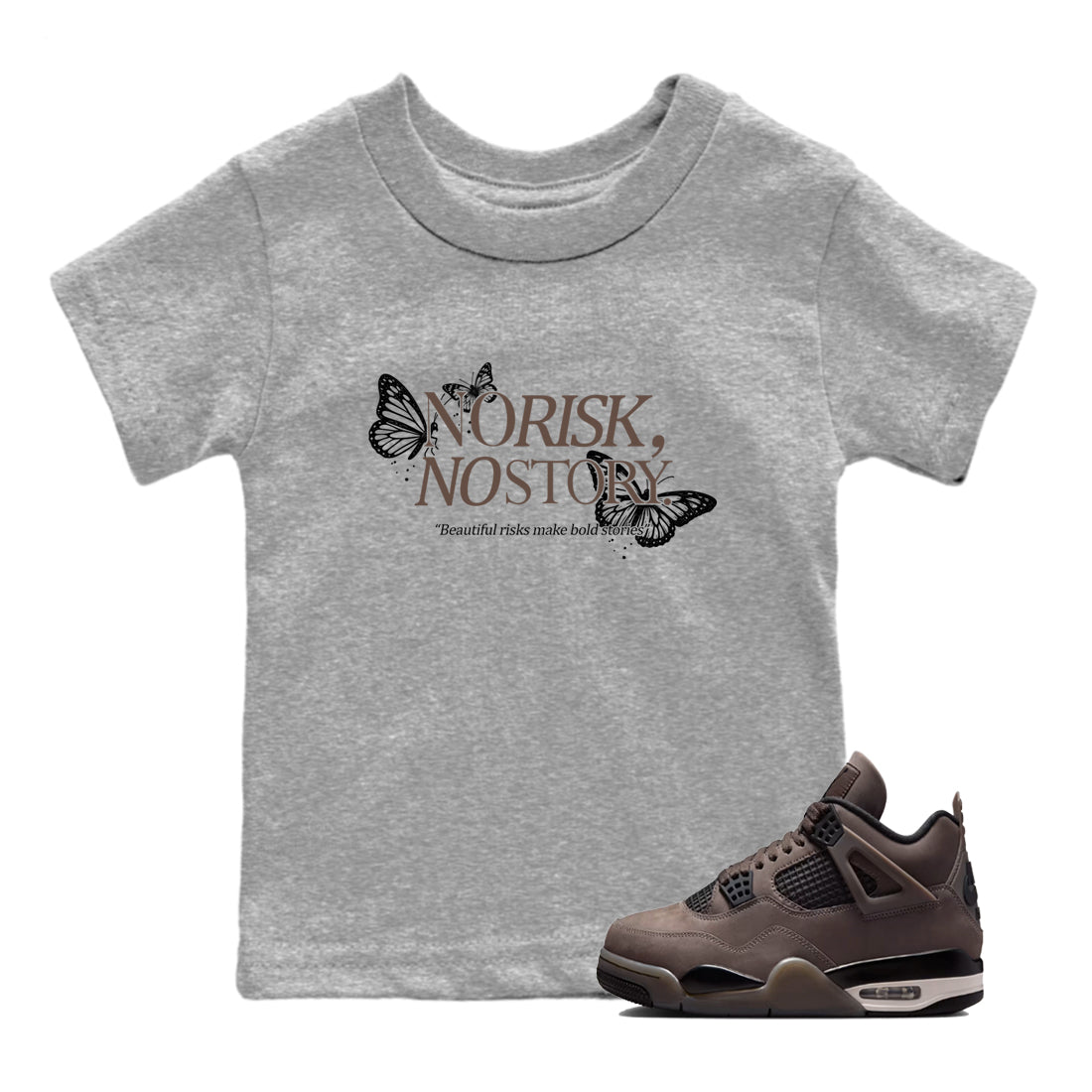 Sneaker match tees – Sneaker Tees To Match Air Jordan 4 Cave Stone Shoes – No Risk No Story Kids T-Shirt Heather Grey 1